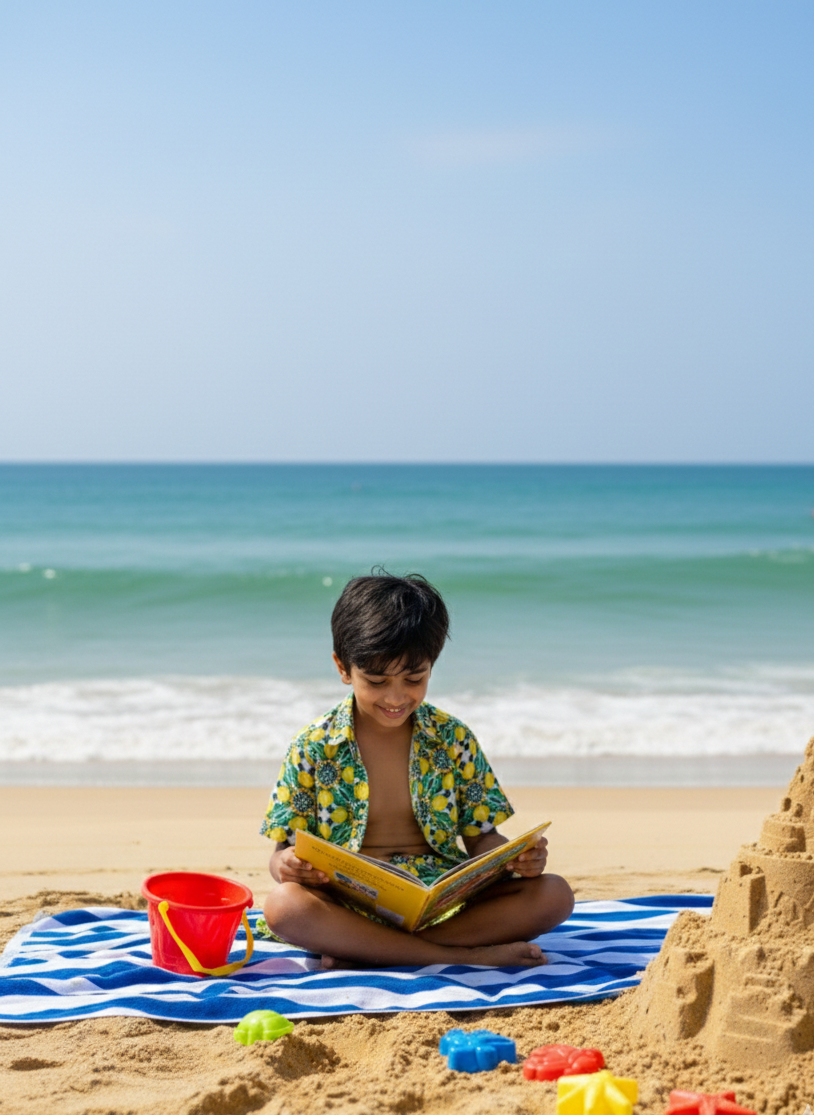 Designer Amalfi Shirt for boys in quick dry sustainable fabric with half sleeves, customized fit, plus sizes and family sets. Comfortable, lightweight beachwear and resort wear for summer outings.