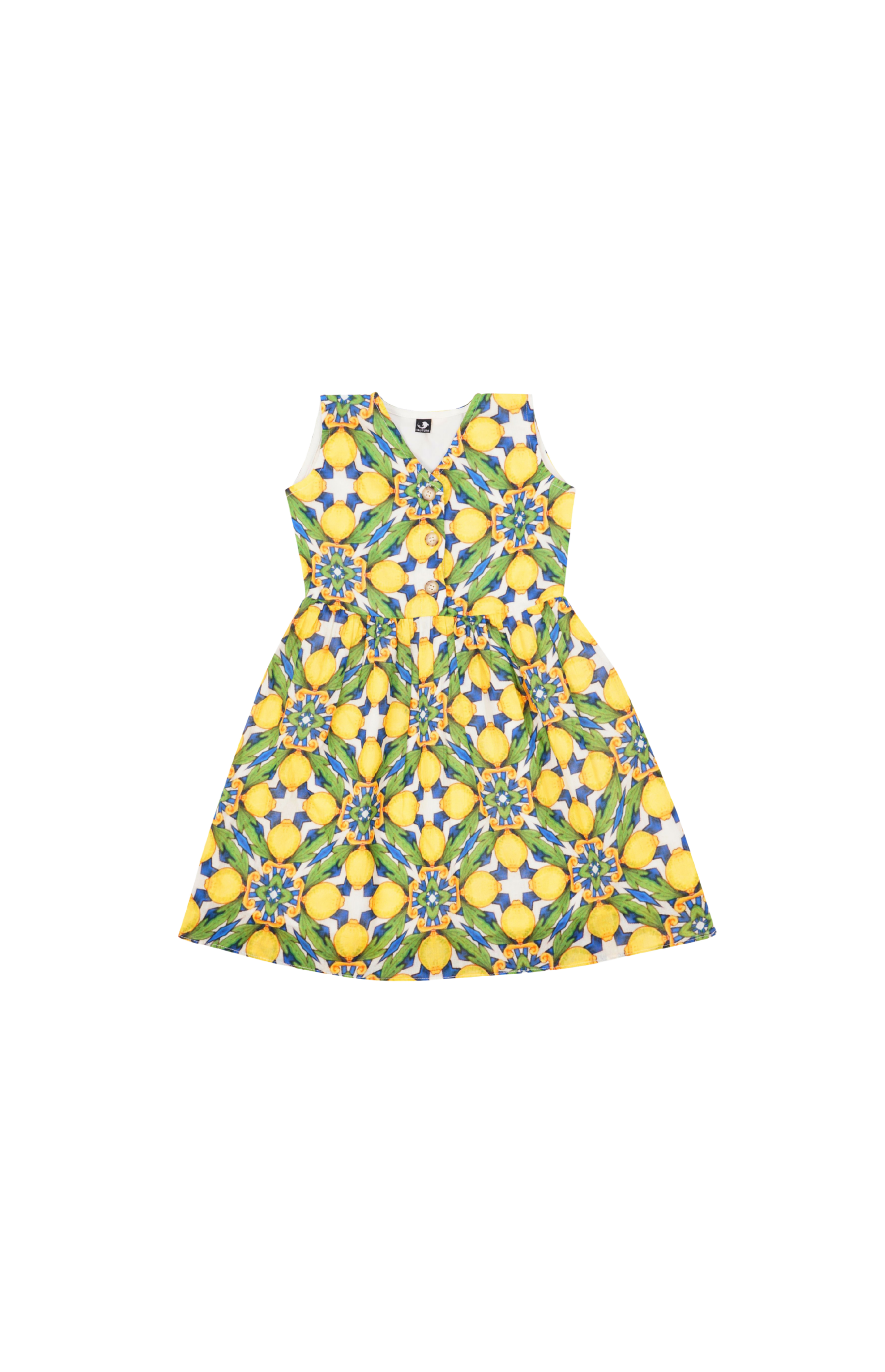 Designer, sleeveless Amalfi Dress for Girls in quick-dry sustainable fabric, V neckline, front buttons, customized fit and plus sizes. Comfortable beachwear for summer outings.