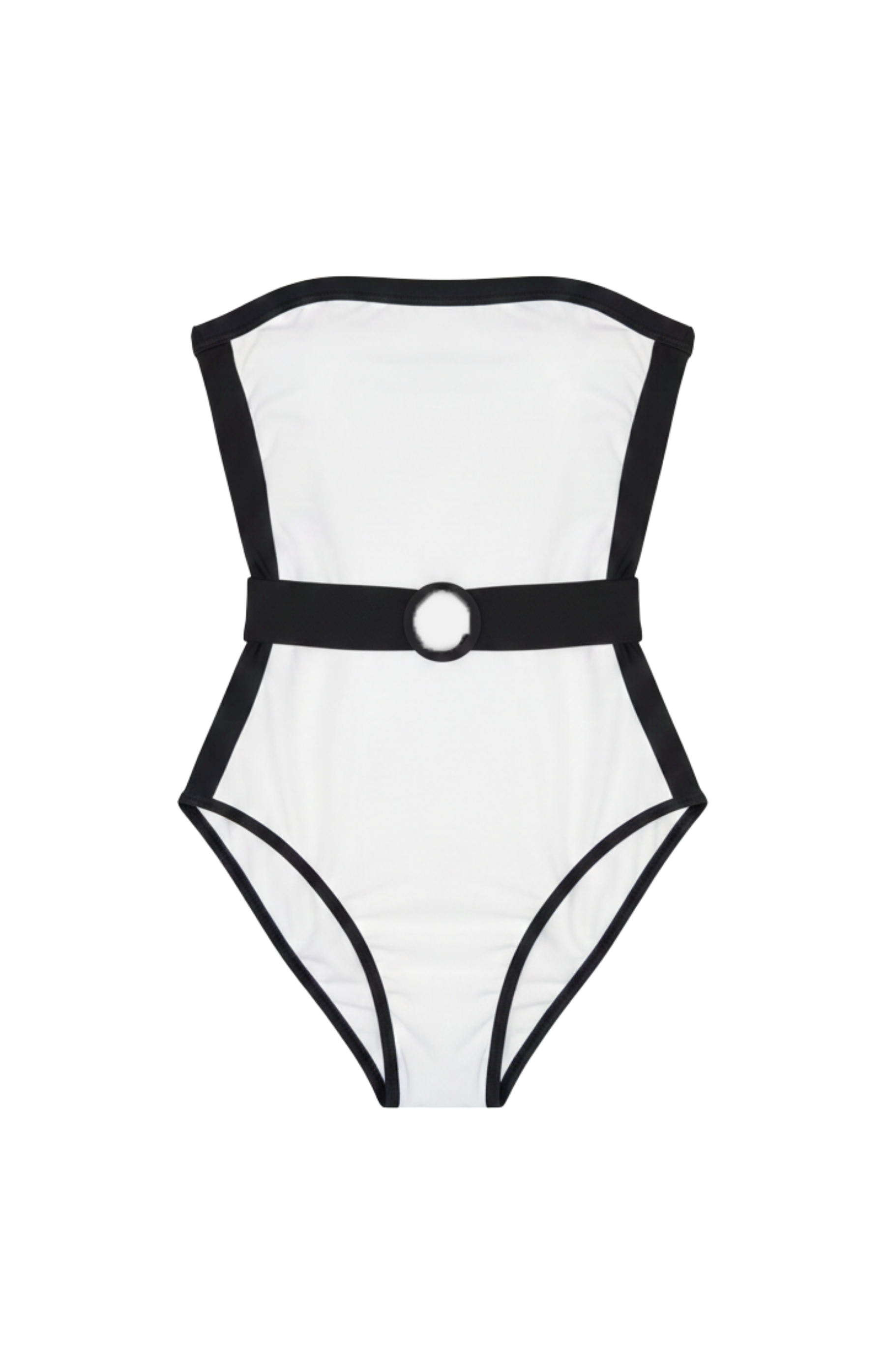 Designer, strapless Audrey monokini swimsuit for women in white with removable cups, adjustable straps and plus sizes. Stylish one-piece swimsuit designed for sexy summer looks.