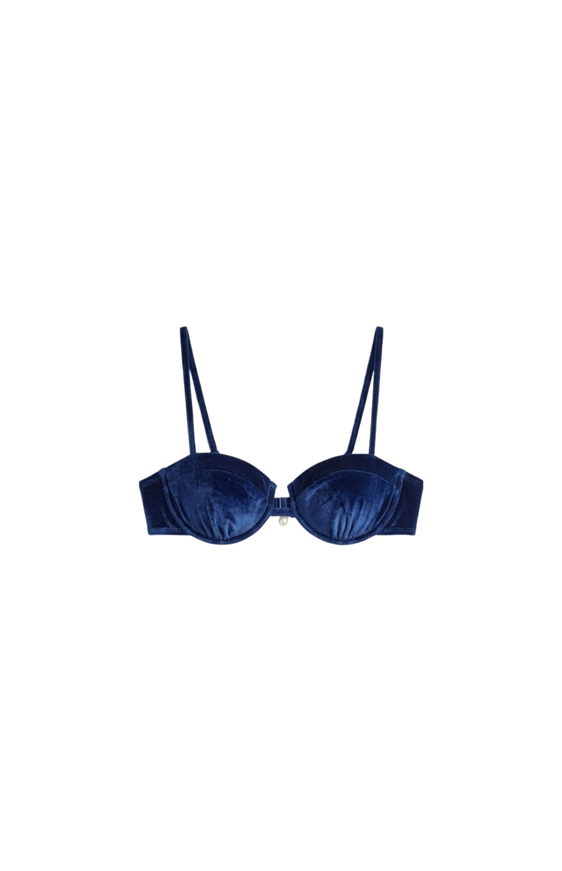 Designer, custom fit Celestial Dive Bikini Top for women in blue and orange quick-dry velvet fabric with underwire, adjustable straps and plus sizes. Stylish swimwear for sexy beach and summer outing looks.