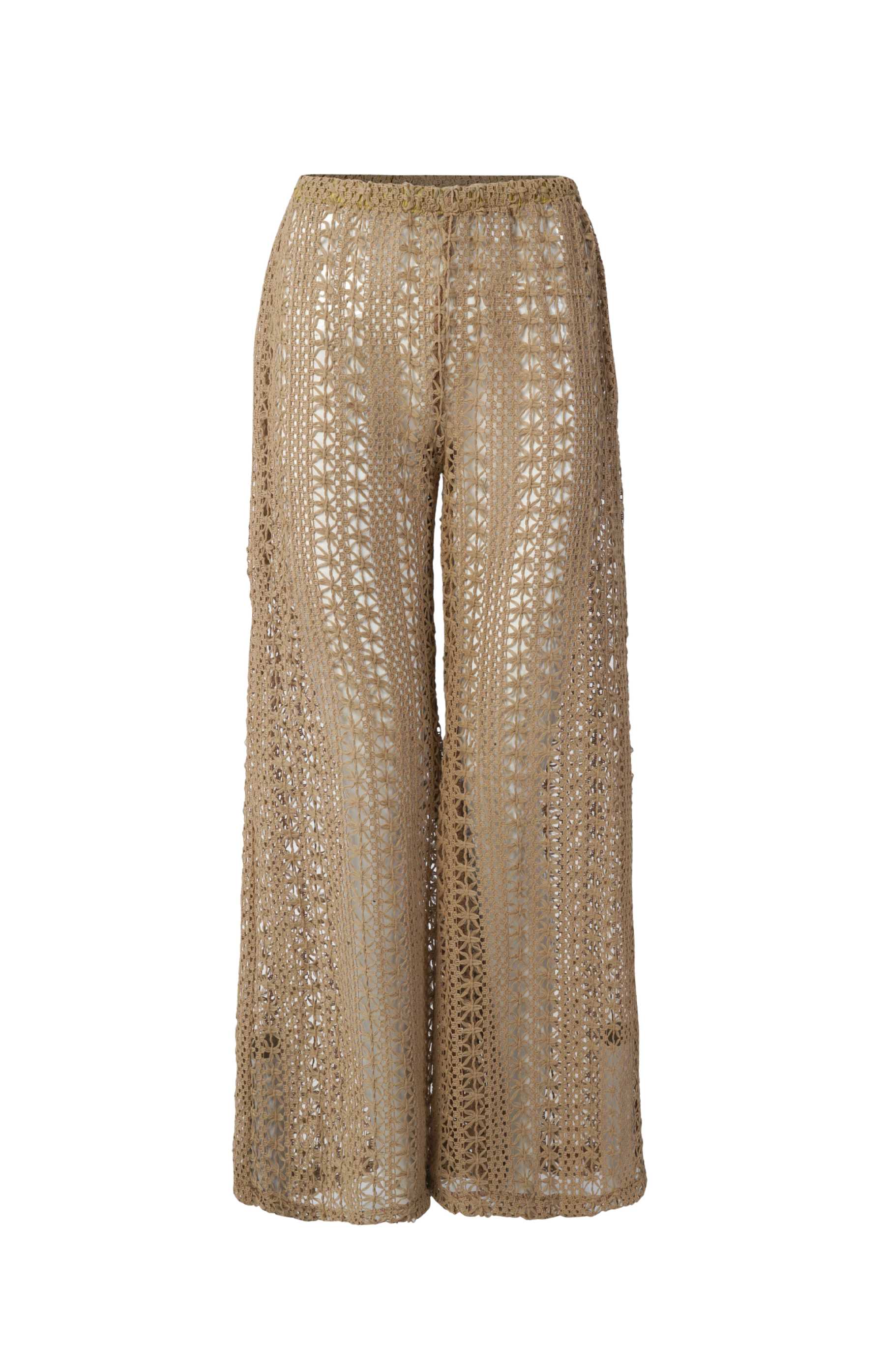 Designer beachwear Dune crochet pants for women with wide leg fit, lightweight comfort and plus sizes.