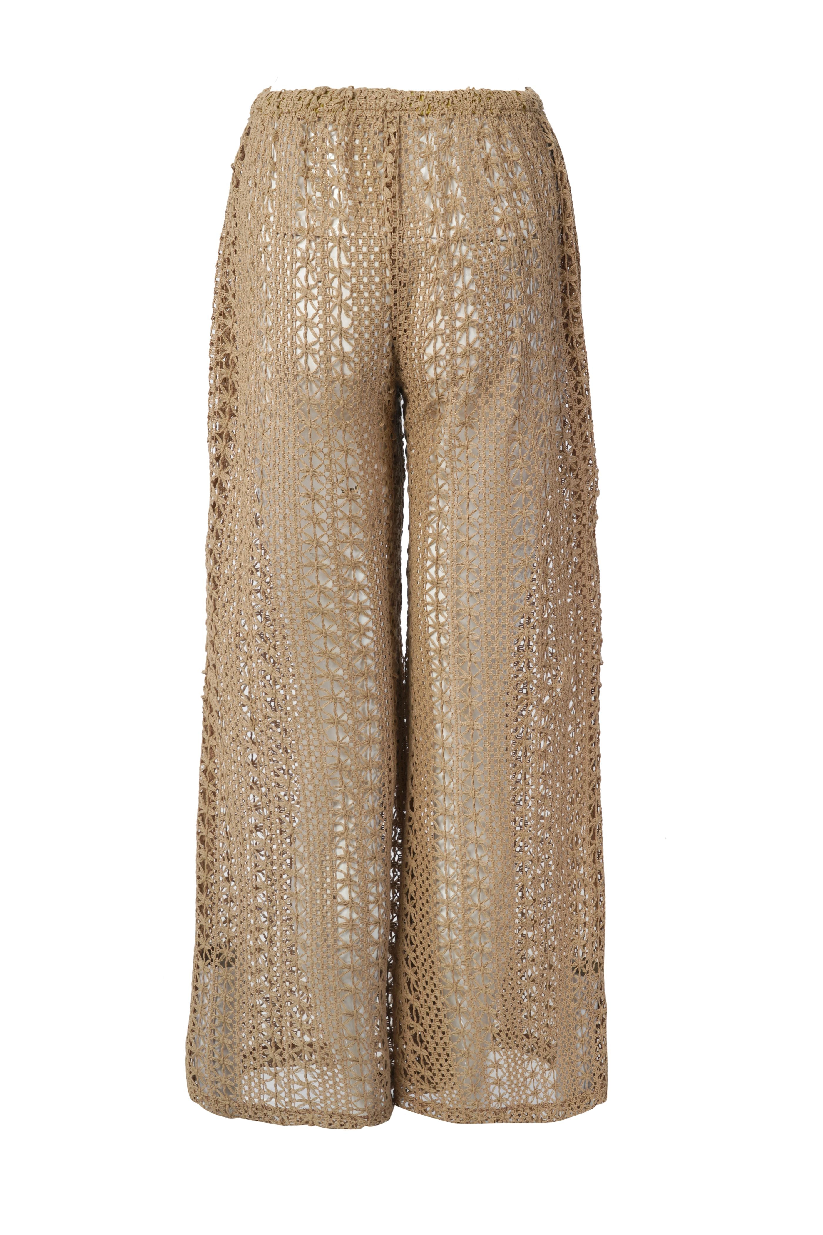 Designer beachwear Dune crochet pants for women with wide leg fit, lightweight comfort and plus sizes.