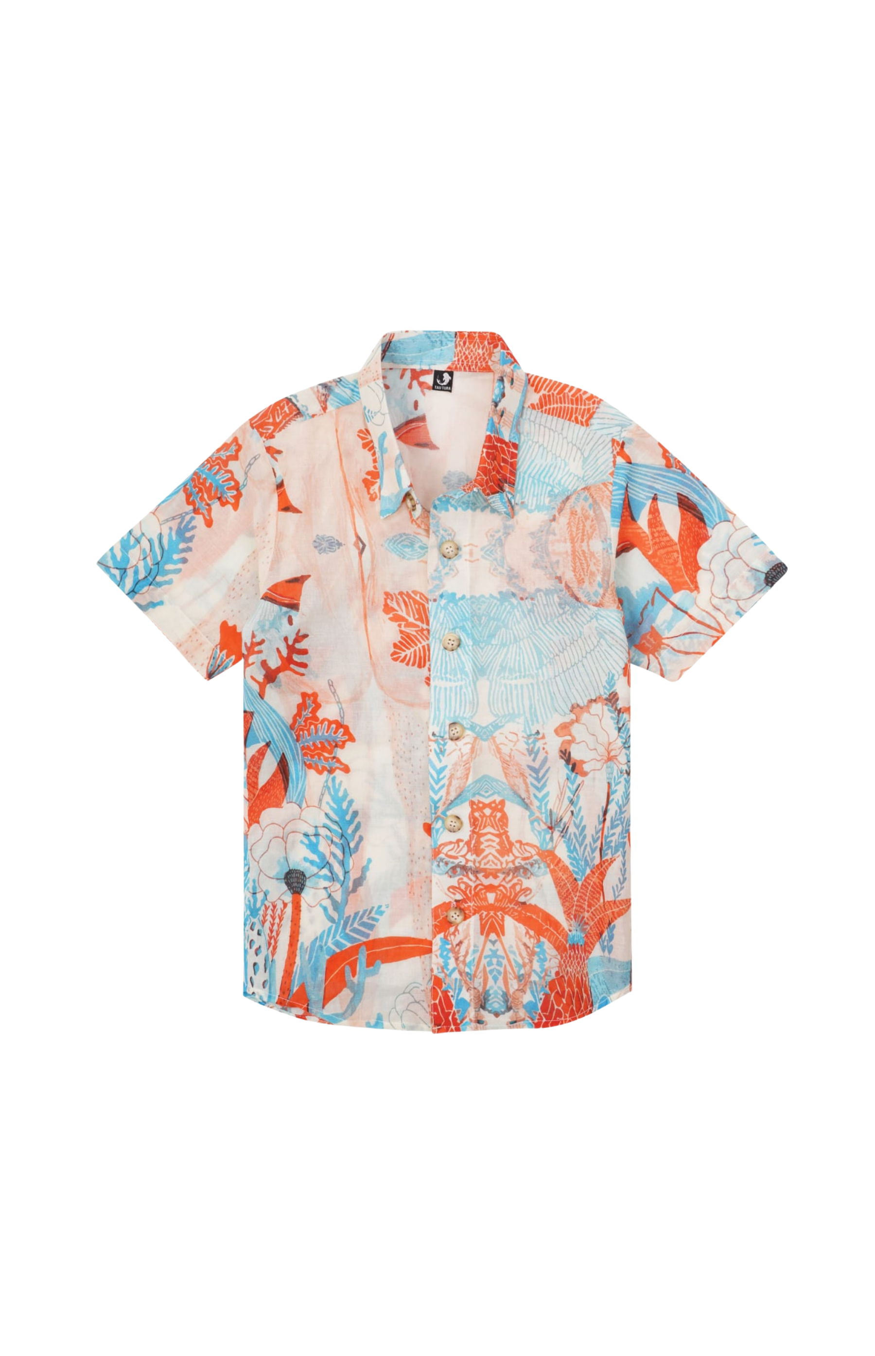 Designer Firenze Shirt for boys in quick dry sustainable fabric with artistic print, half sleeves, customized fit, plus sizes and family sets. Comfortable, lightweight beachwear and resort wear for summer outings.