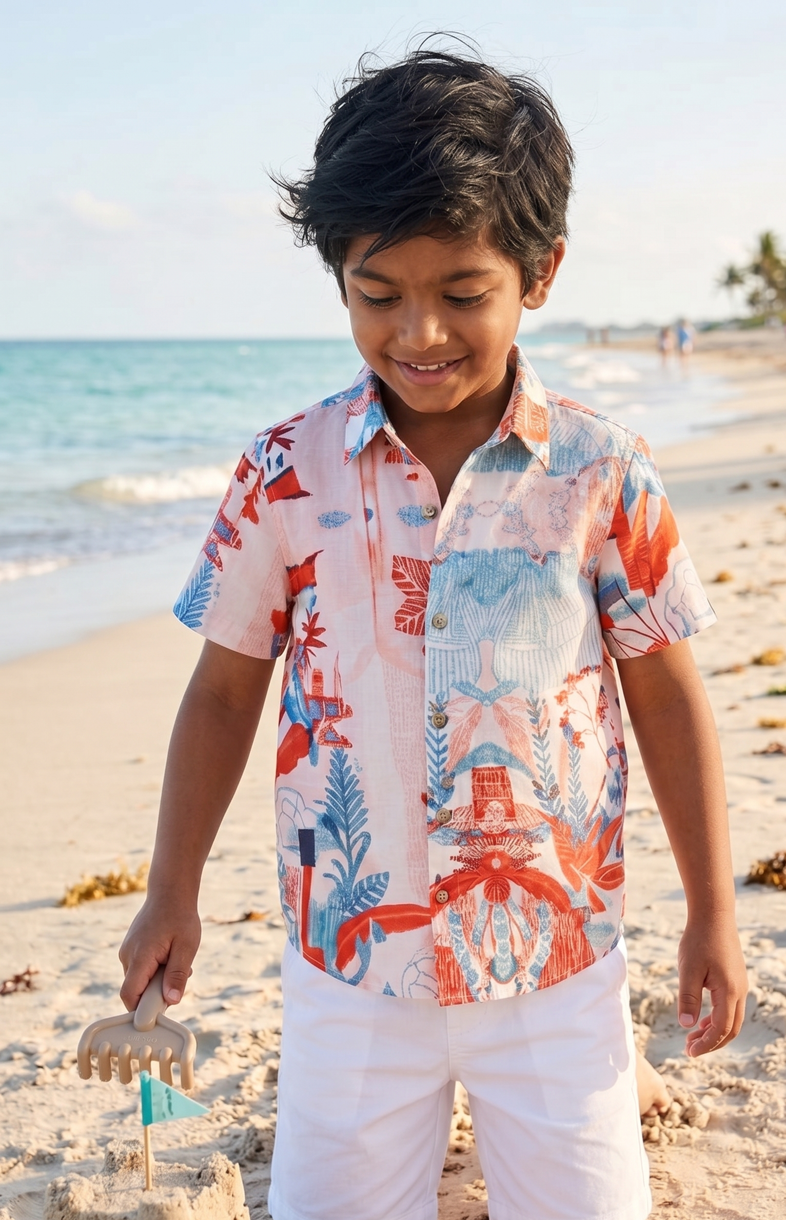 Designer Firenze Shirt for boys in quick dry sustainable fabric with artistic print, half sleeves, customized fit, plus sizes and family sets. Comfortable, lightweight beachwear and resort wear for summer outings.