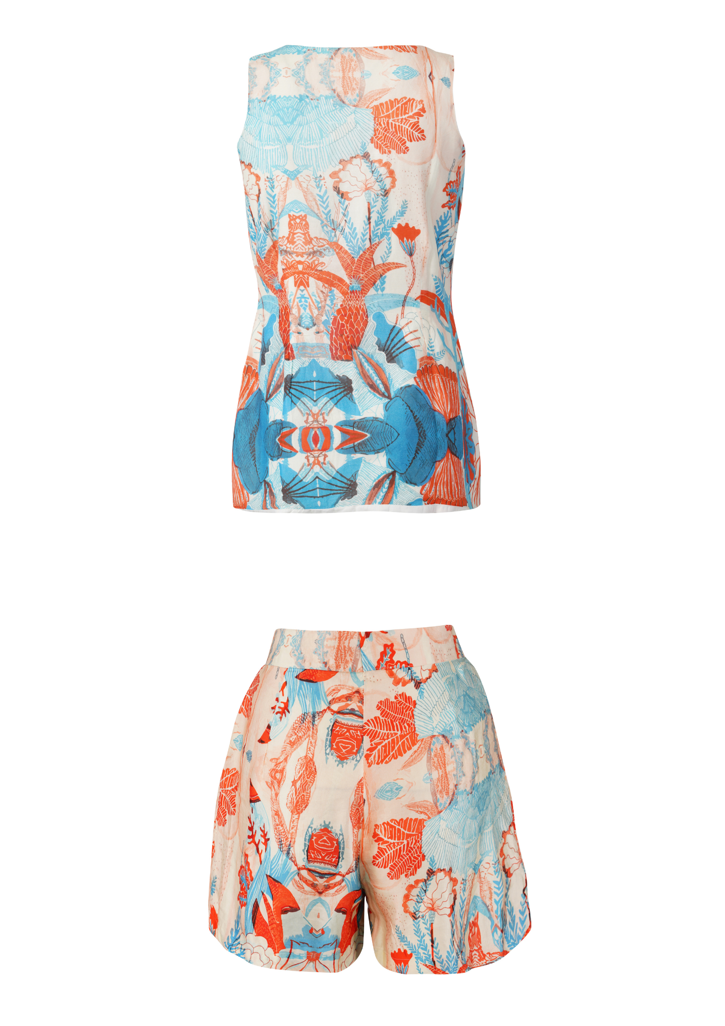 Designer, sustainable Firenze Coord set for women with high waist shorts, sleeveless vest top, customized fit and plus sizes.