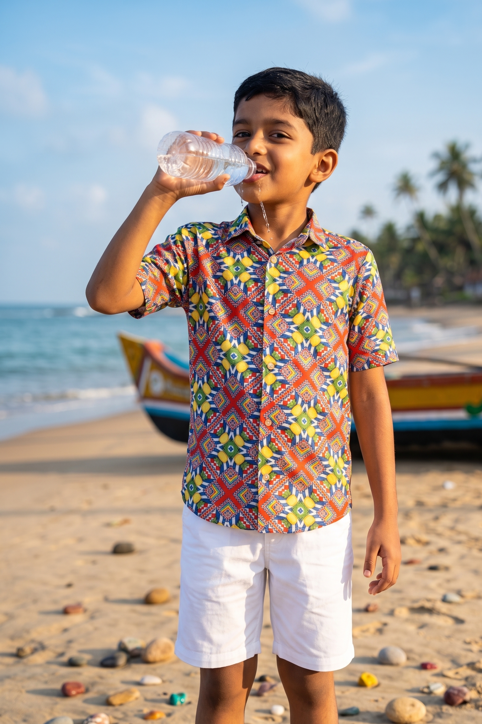 Designer Tuscany Shirt for boys in quick dry sustainable fabric with half sleeves, customized fit, plus sizes and family sets. Comfortable, lightweight beachwear and resort wear for summer outings.