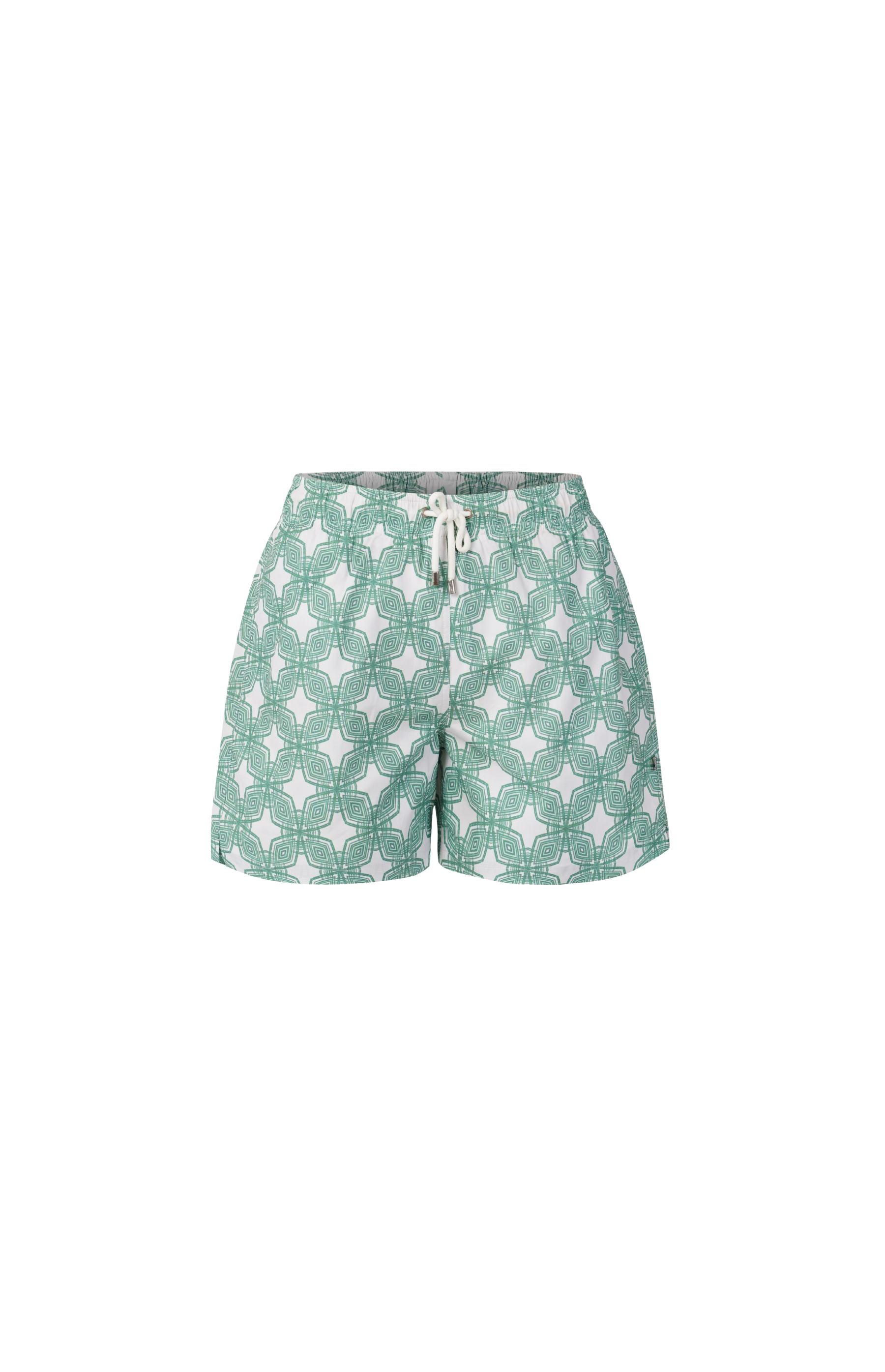 Designer Milano Shorts for men in quick-dry green fabric, adjustable drawstring, elastic waistband, customized fit, plus sizes and family set. Comfortable swimwear for beach and resort outings.