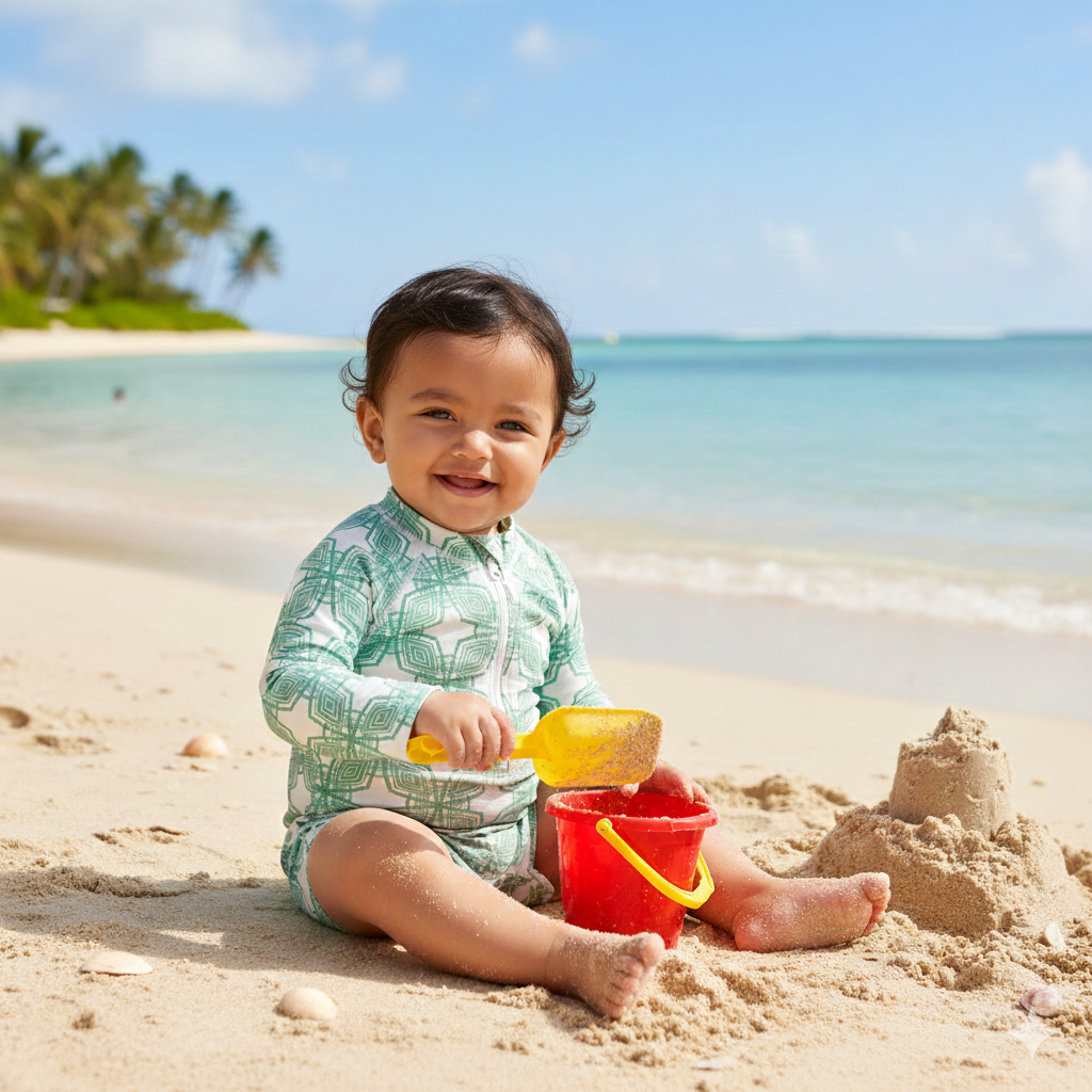 Designer, sustainable Milano Kids unisex swimsuit with full sleeves for UV sun protection, front zip, custom fit and plus sizes. Comfortable swimwear for kids.