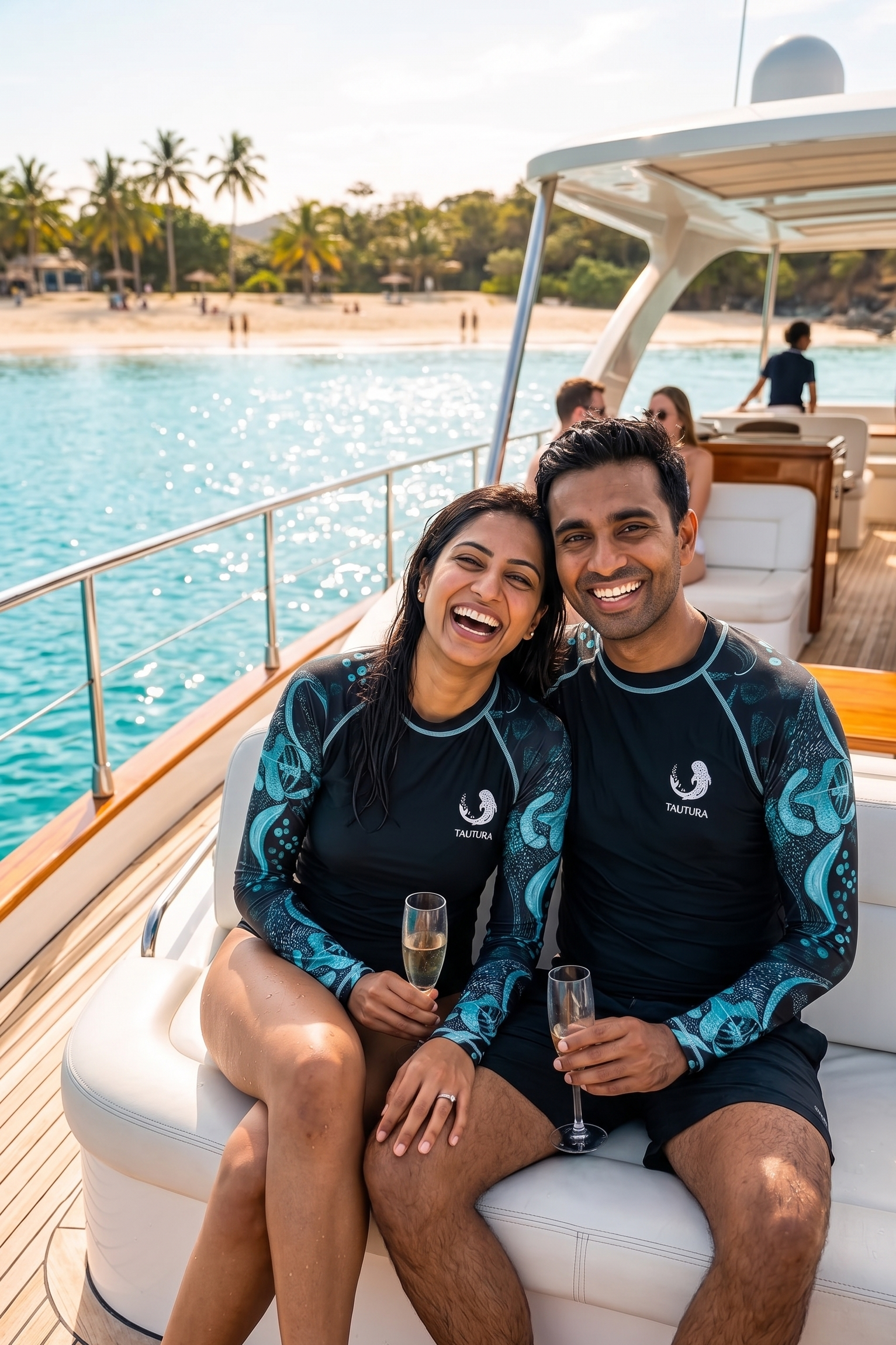 Designer, unisex Night Dive Rash guard in quick-dry black sustainable fabric, with aquatic prints, long sleeves for SPF 50 + sun protection. Customizable and in plus sizes for summer fun.