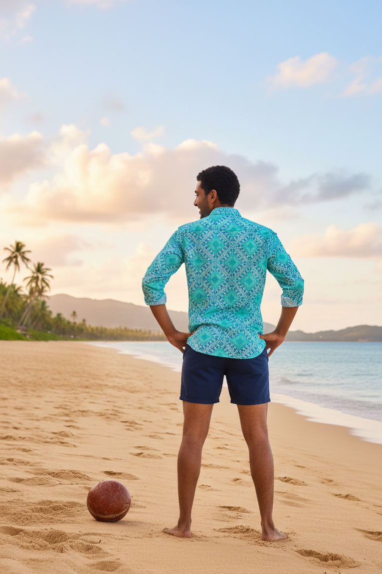 Designer Palermo Shirt for men in quick dry sustainable fabric with full sleeves, customized fit, plus sizes and family sets. Comfortable, lightweight beachwear and resort wear for summer outings.