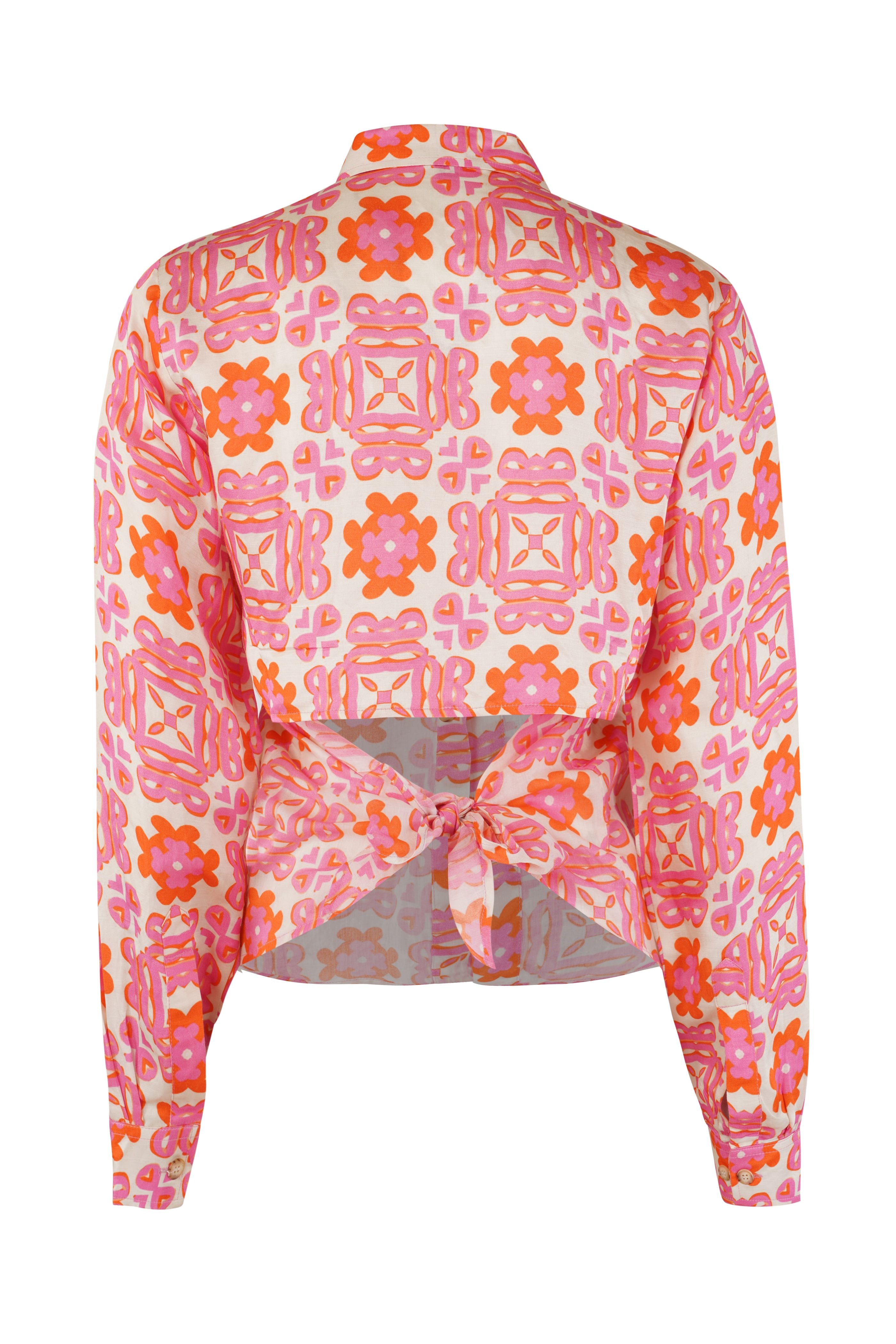 Designer Positano Shirt for women in quick dry sustainable fabric with floral print, long sleeves, back knot, button front closure and family sets. Comfortable, lightweight beachwear and resort wear for summer or holiday outings.