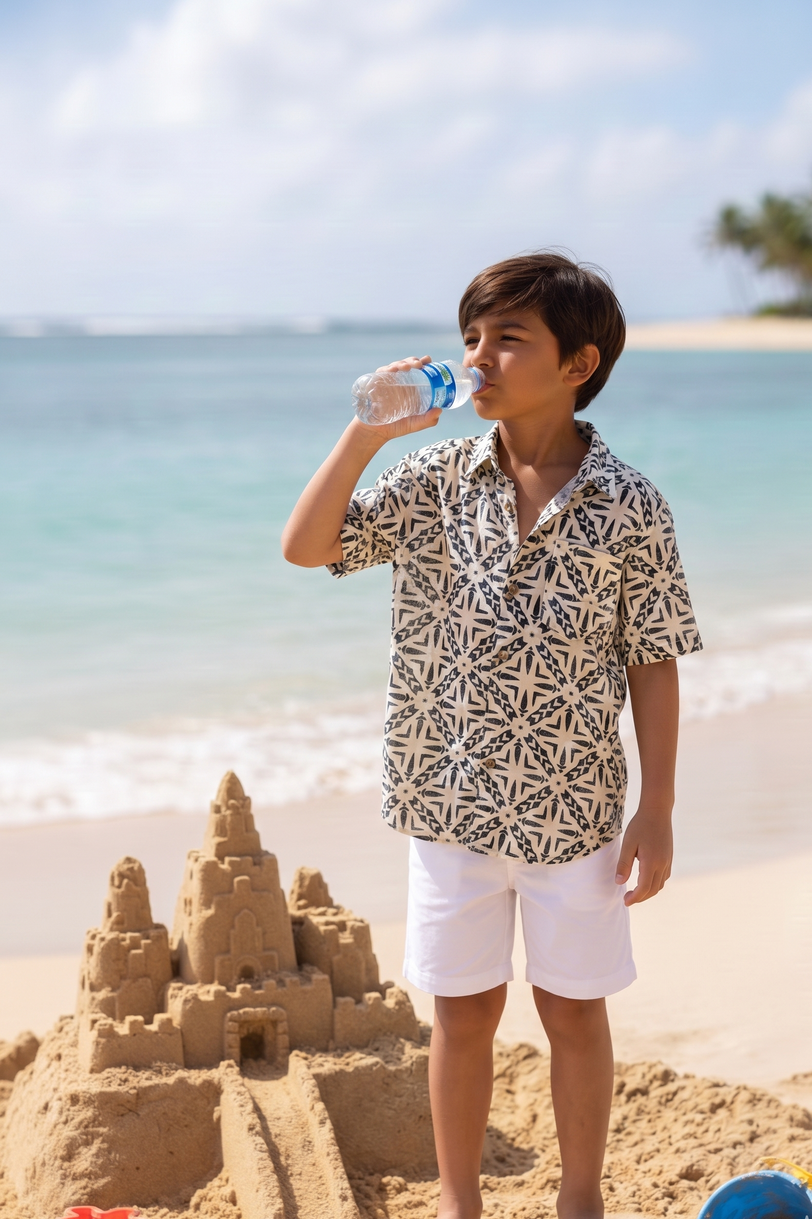 Designer Roma Shirt for boys in quick dry sustainable fabric with half sleeves, customized fit, plus sizes and family sets. Comfortable, lightweight beachwear and resort wear for summer outings.