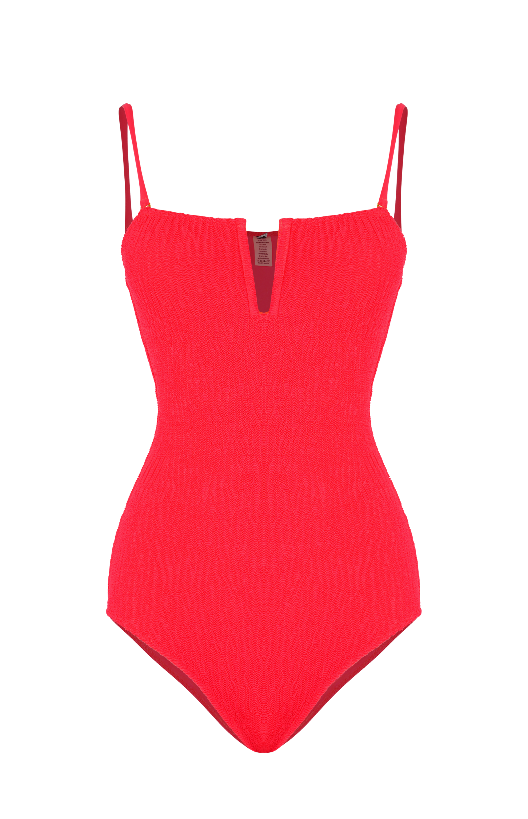 Designer Sicily monokini one-piece swimsuit for women in hot pink with a V neckline, a high leg cut, full back coverage, removable cups and adjustable straps.
