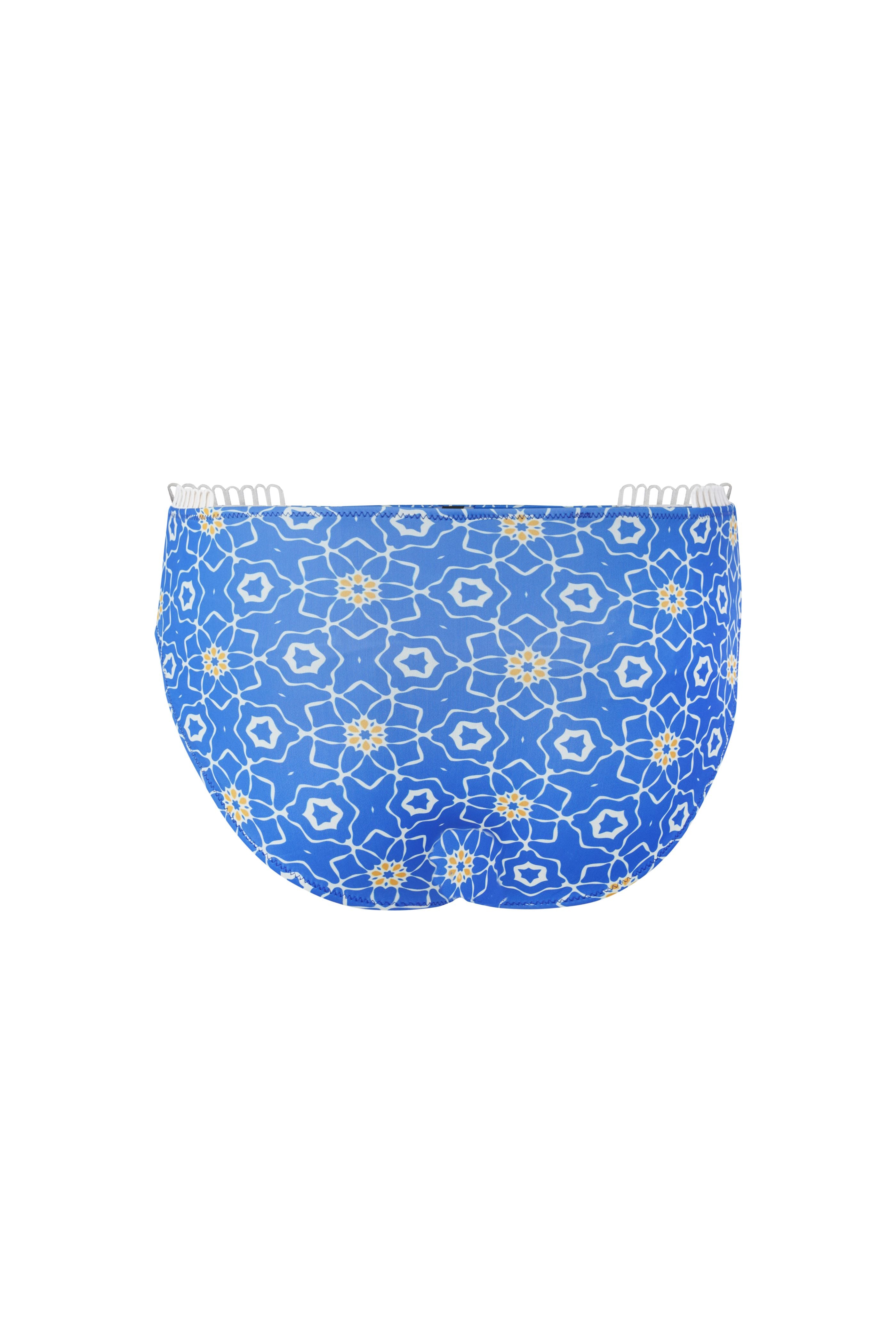 Designer, sustainable Sorrento Bikini Bottom for women with lace trim along the waist, low rise fit with regular coverage and plus sizes. Sexy swimwear bikini bottom for your vacations.