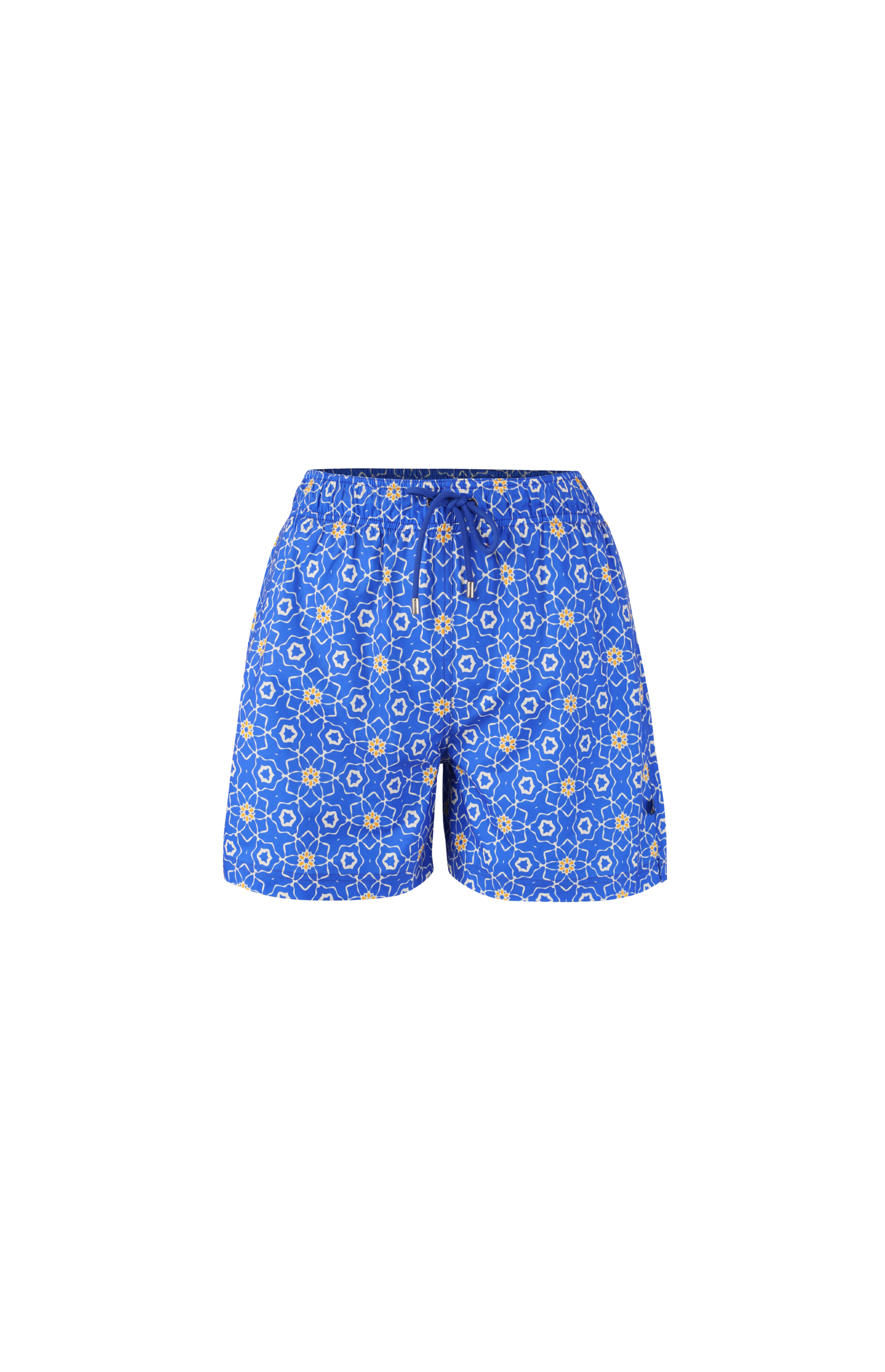 Designer Sorrento boy's swim shorts, in sustainable, multi colour, quick-dry fabric with elastic waistband, adjustable drawstring, plus sizes and family set. Comfortable swimwear for beach and holiday outings.