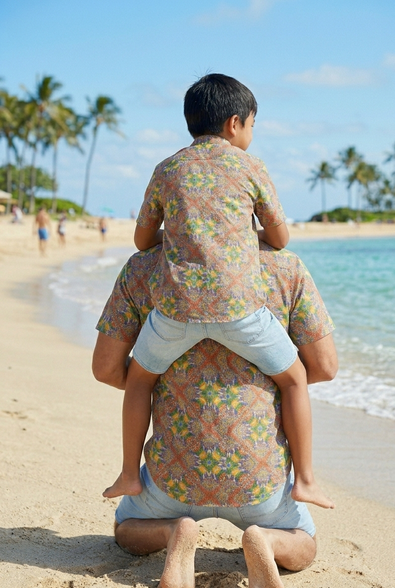 Tuscany shirt for men, colorful lemon geometric print, breathable stylish beachwear, summer resort wear, matching family set shirt