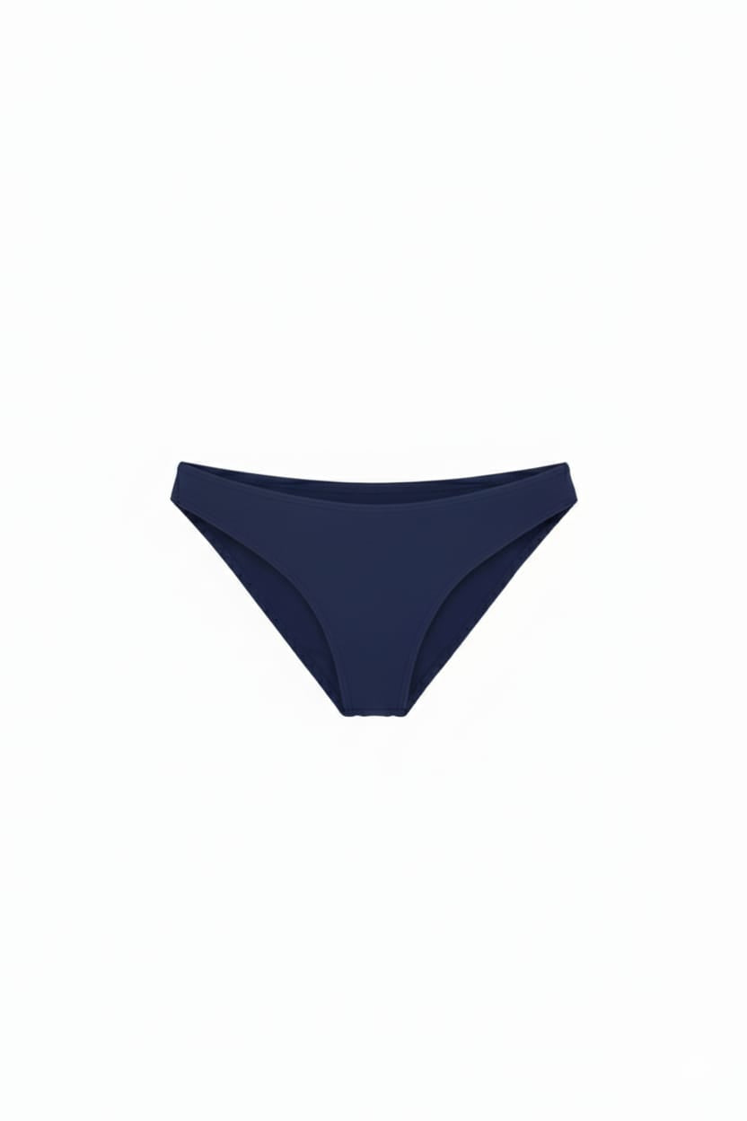 Designer Ariel Bikini Bottom in black and blue with a customized low-waist fit, cheeky coverage, high leg cut and plus sizes. Sexy swimwear for summer looks.