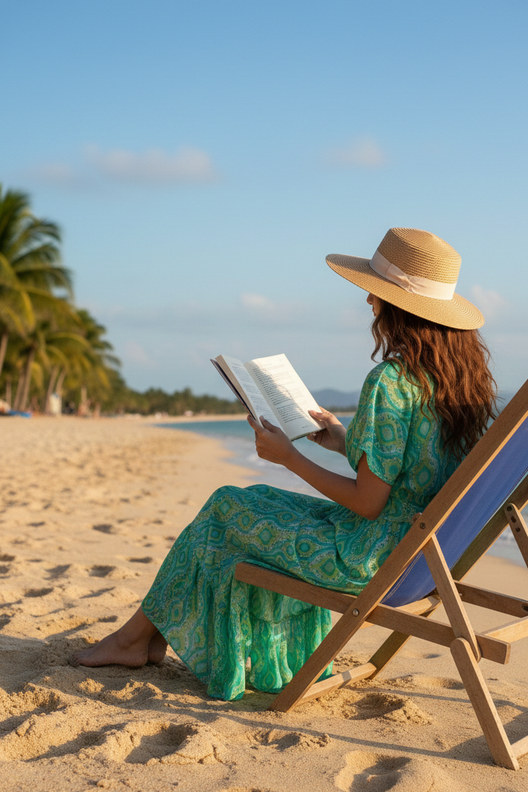 Designer Marine Meadows Kaftan for women in green lightweight satin fabric with a V neckline, front knot, short sleeves and flowing skirt with ruffled hem.Stylish beachwear and resort wear dress.