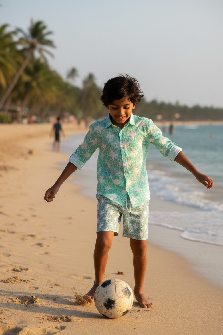 Milano designer, sustainable swimwear and beachwear shirt for boys with custom fit, plus sizes and matching family set