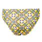 Amalfi Bikini lemon print mid-rise bottom with Mediterranean tile pattern, flattering fit for beach and resort swimwear