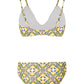 Lemon and floral print bikini set with V neck top and medium rise bottoms