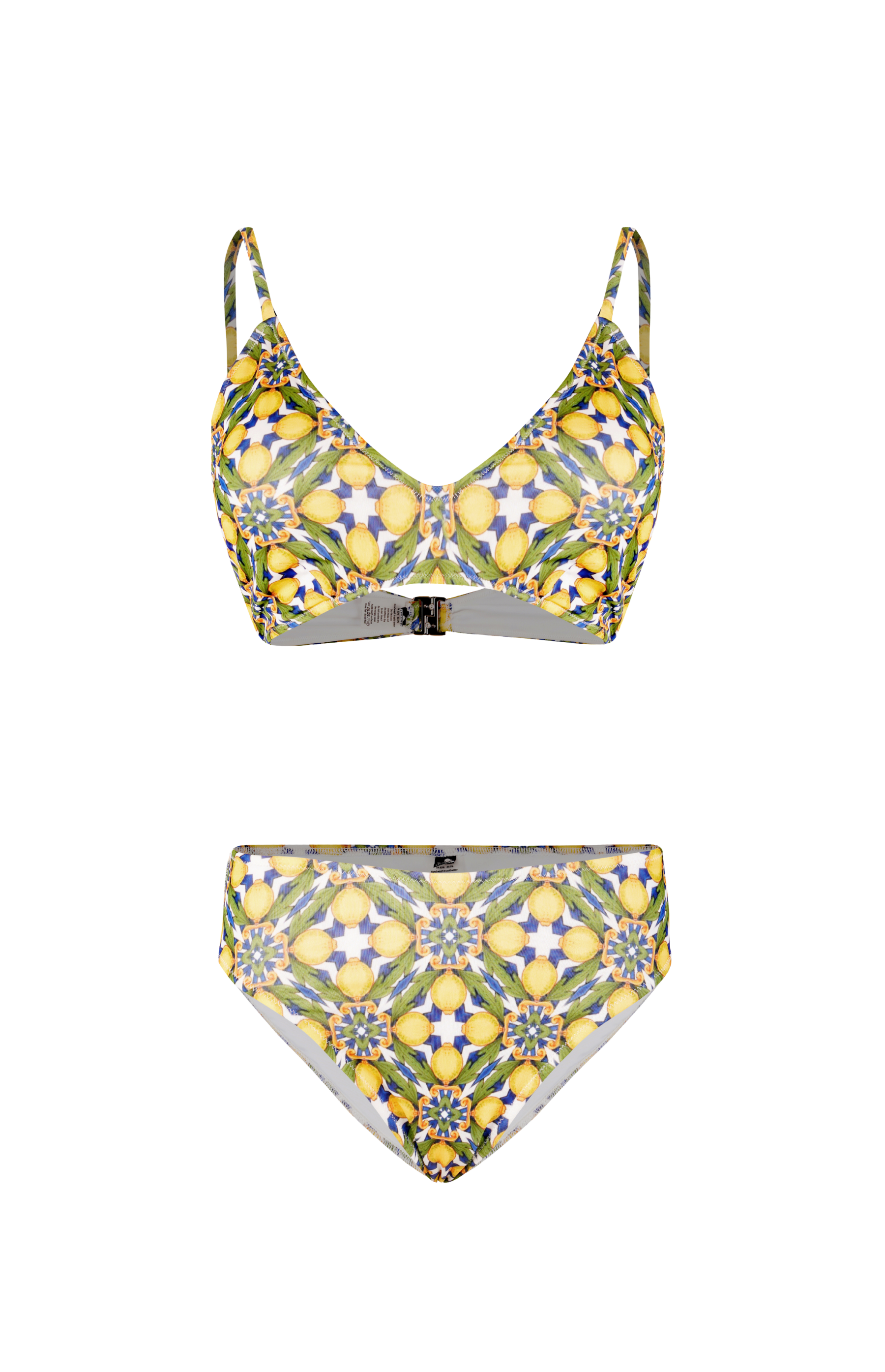 Designer, sustainable Amalfi bikini set swimwear for women with removable cups, mid-rise bottoms, custom fit, plus sizes for beach and resort fun.