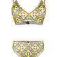 Lemon and floral print bikini set with V neck top and medium rise bottoms