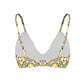 Amalfi Bikini lemon print V-neck top with Mediterranean tile pattern and adjustable straps, chic beach and resort swimwear