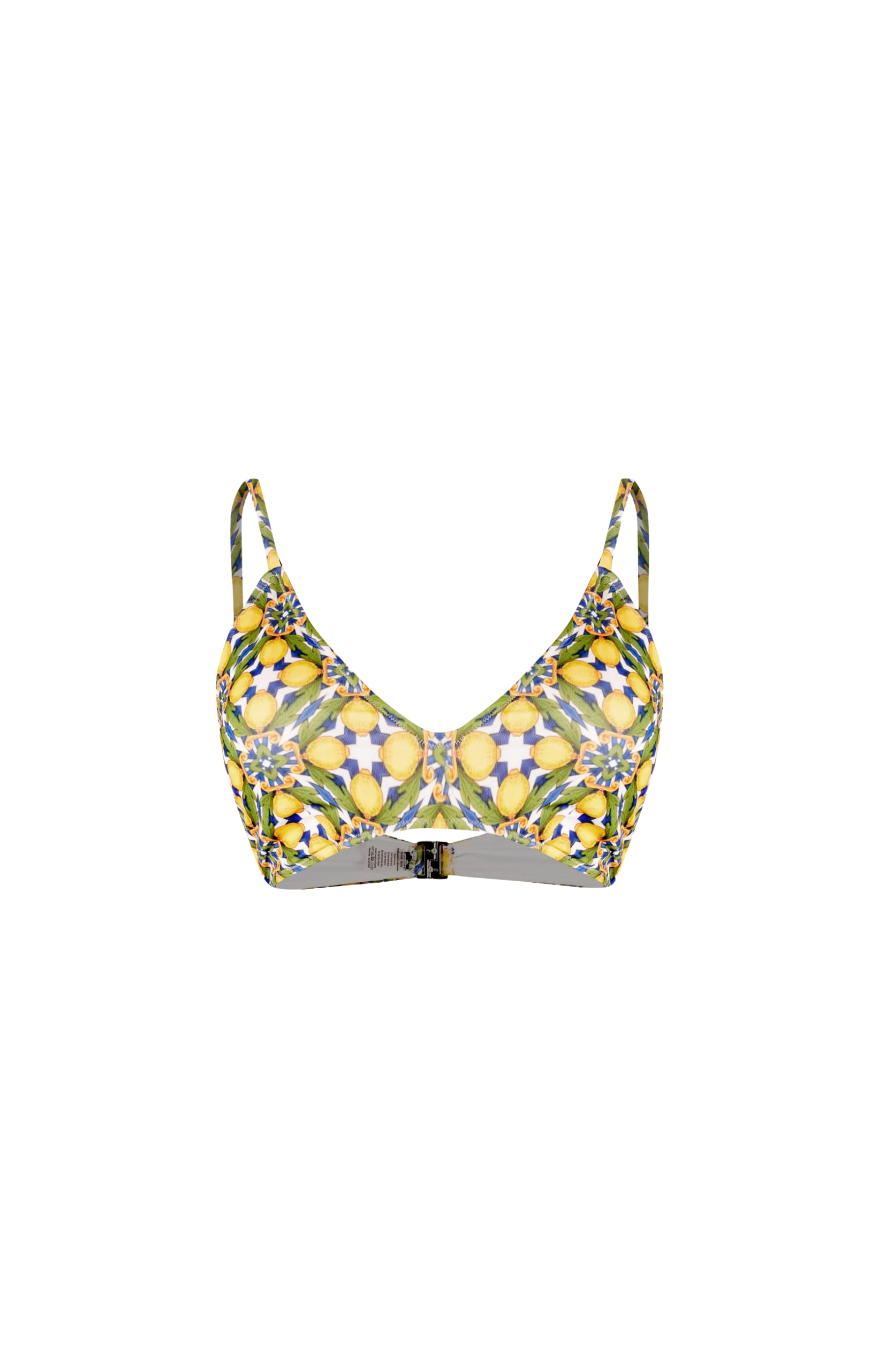 Designer, sustainable Amalfi bikini top for women with a V neckline, underwire, removable cups, adjustable straps and a secured clasp. Sexy swimwear bikini top for beach days and resort vacations.