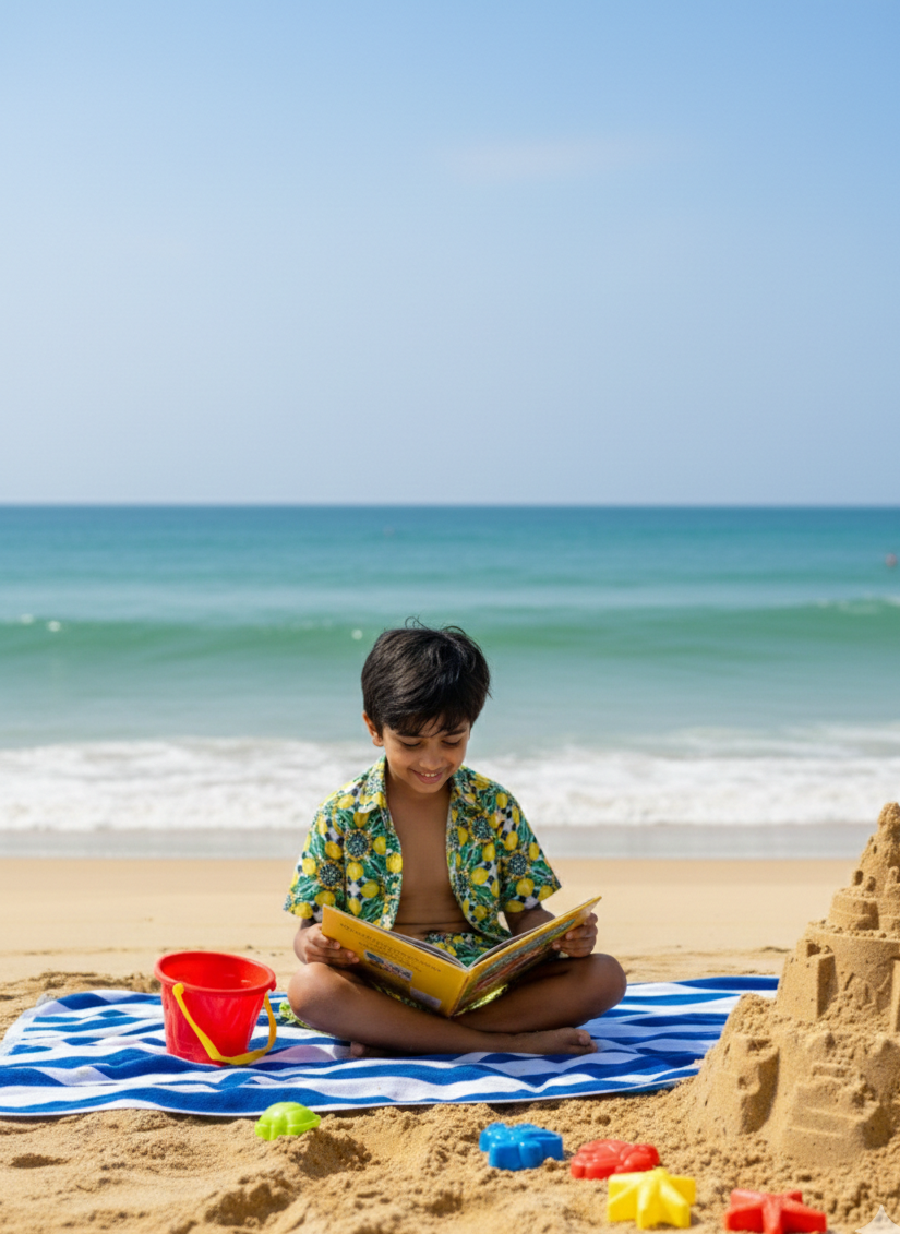 Boys Amalfi lemon print swim shorts with elastic waistband, lightweight Mediterranean beach and holiday wear