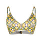 Amalfi Bikini lemon print V-neck top with Mediterranean tile pattern and adjustable straps, chic beach and resort swimwear