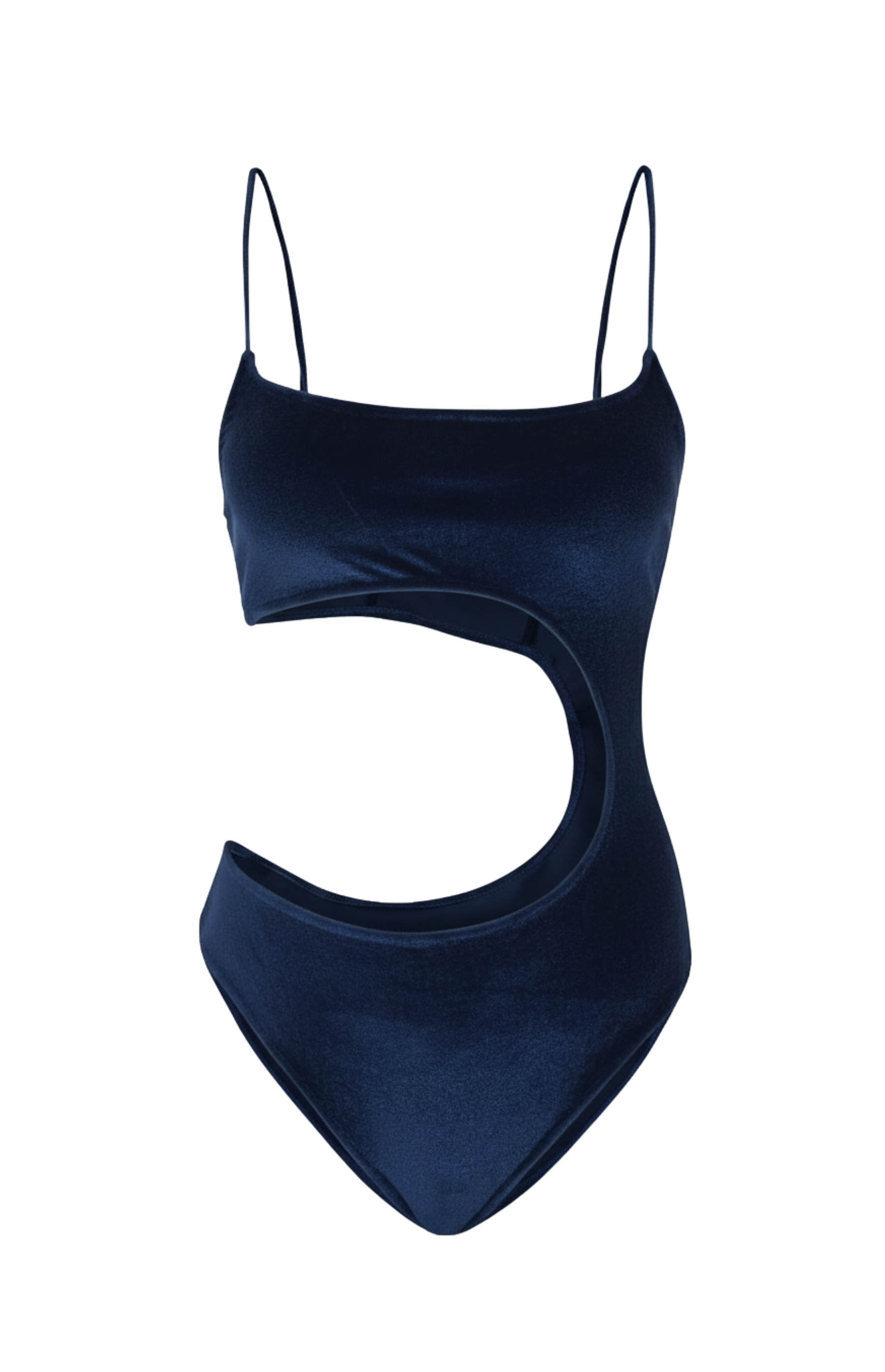 Designer Aquamarine monokini one-piece swimsuit for women in purple and blue with stylish torso cut out, adjustable straps, removable cups and plus sizes. Stylish swimwear designed for sexy summer looks.