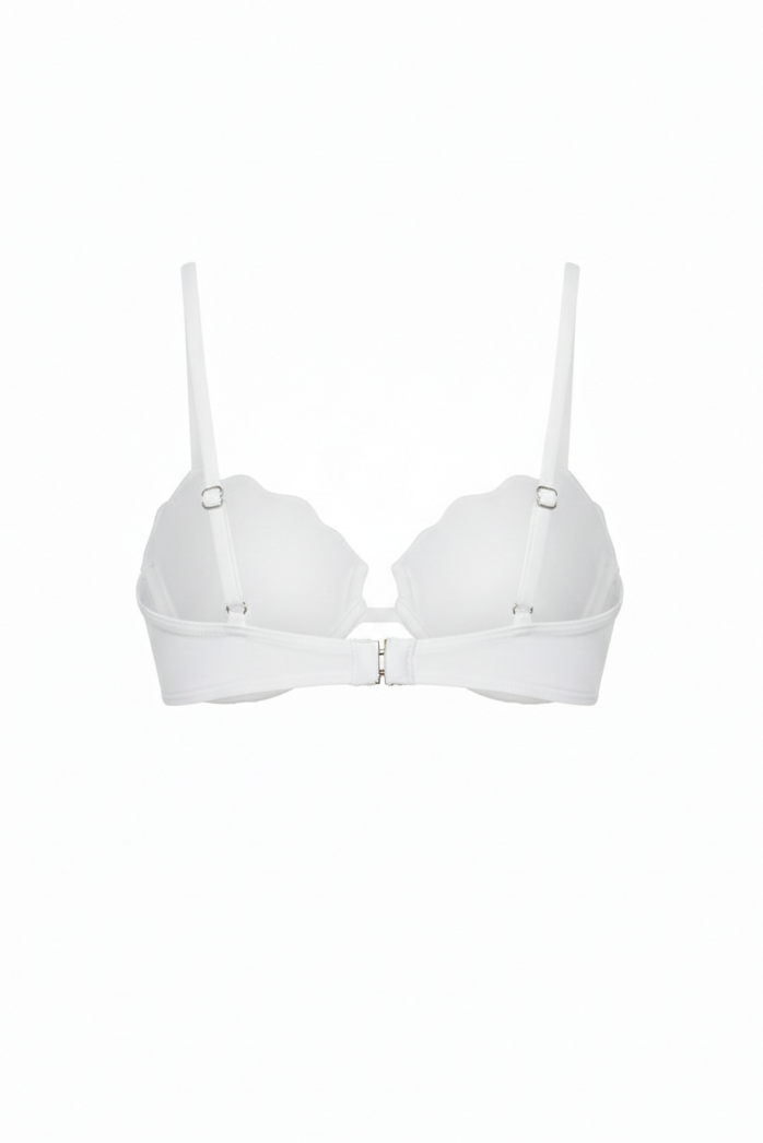 Ariel Bikini white mermaid shell top with underwire support and adjustable straps, elegant beach and resort swimwear style