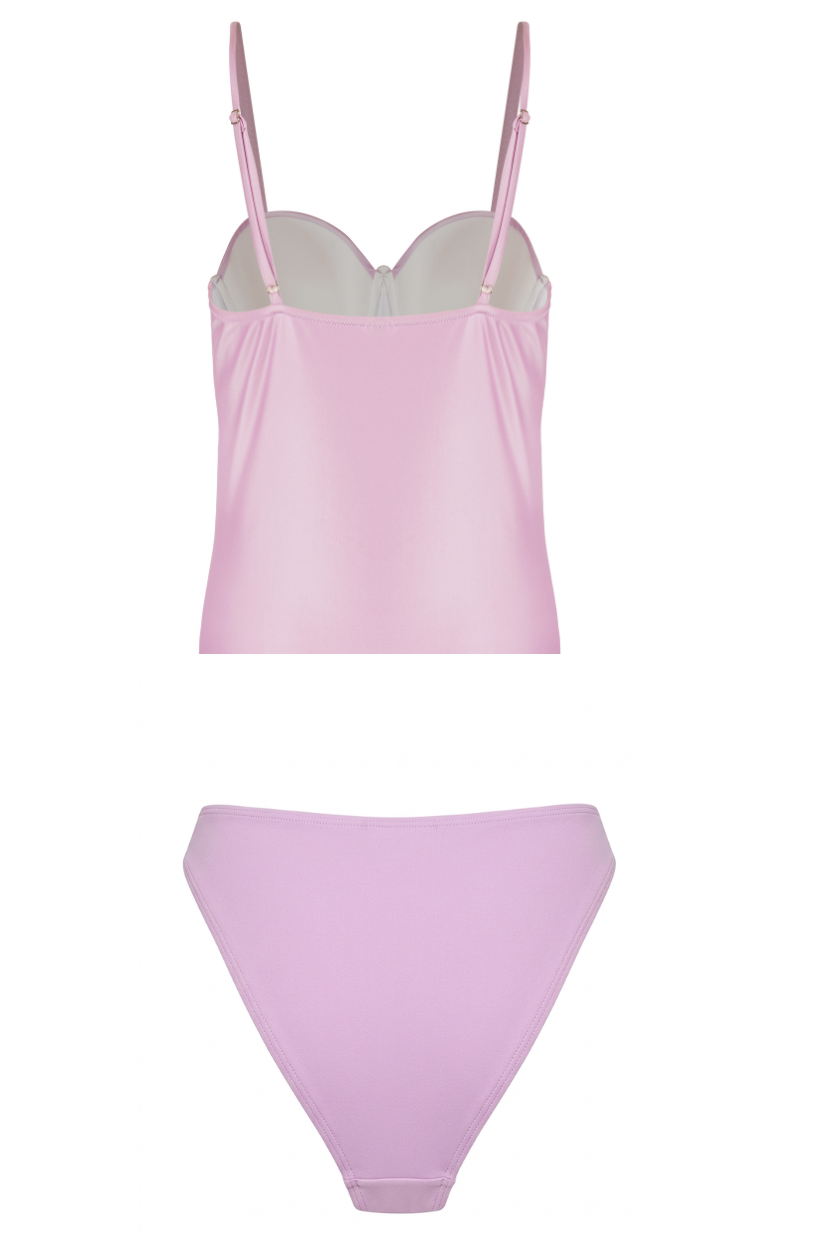 Designer, stylish Astra Tankini Bikini Set for women in grey and pink quick-dry  fabric with underwire, ruched cups, adjustable straps, mid-waist fit bottom, UV protection & plus sizes.