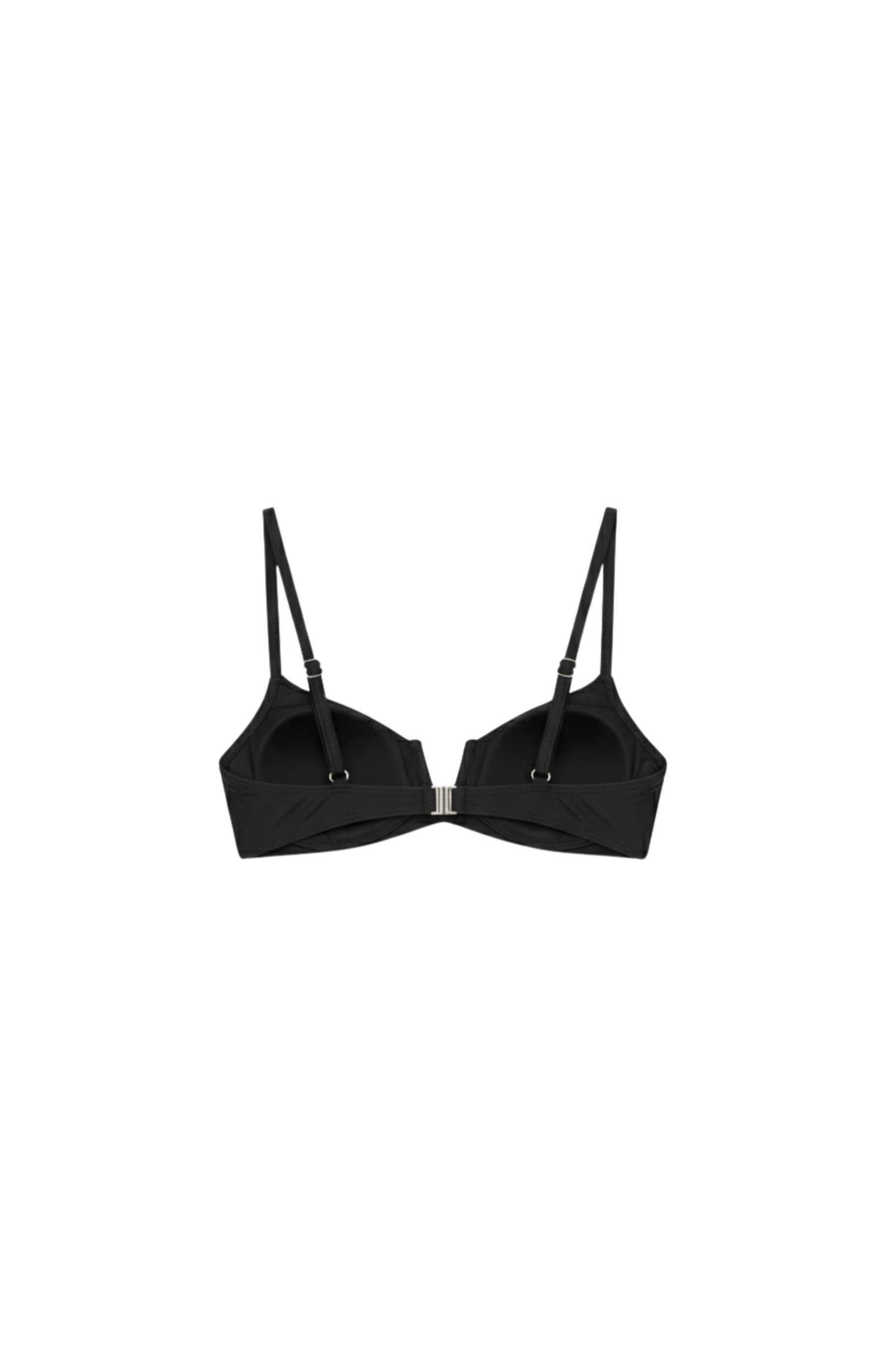 Designer Audrey Bikini Top for women in black quick-dry fabric, V wire, removable cups, adjustable straps, customized fit and plus sizes. Stylish swimwear for sexy summer looks.