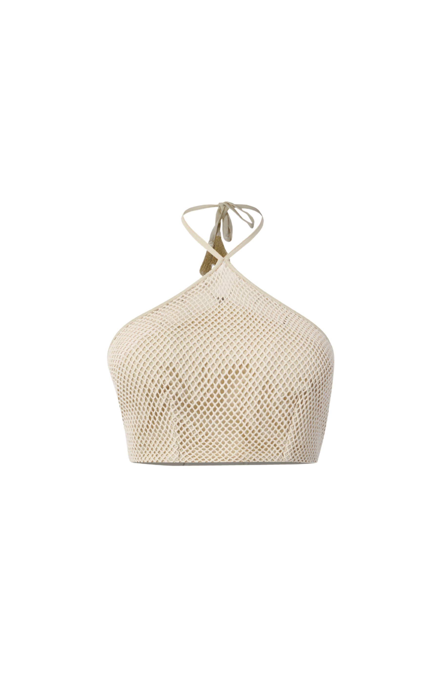 Designer Bare Sand Halter Top for women in mesh fabric, with a halter neck adjustable tie and an open back. 