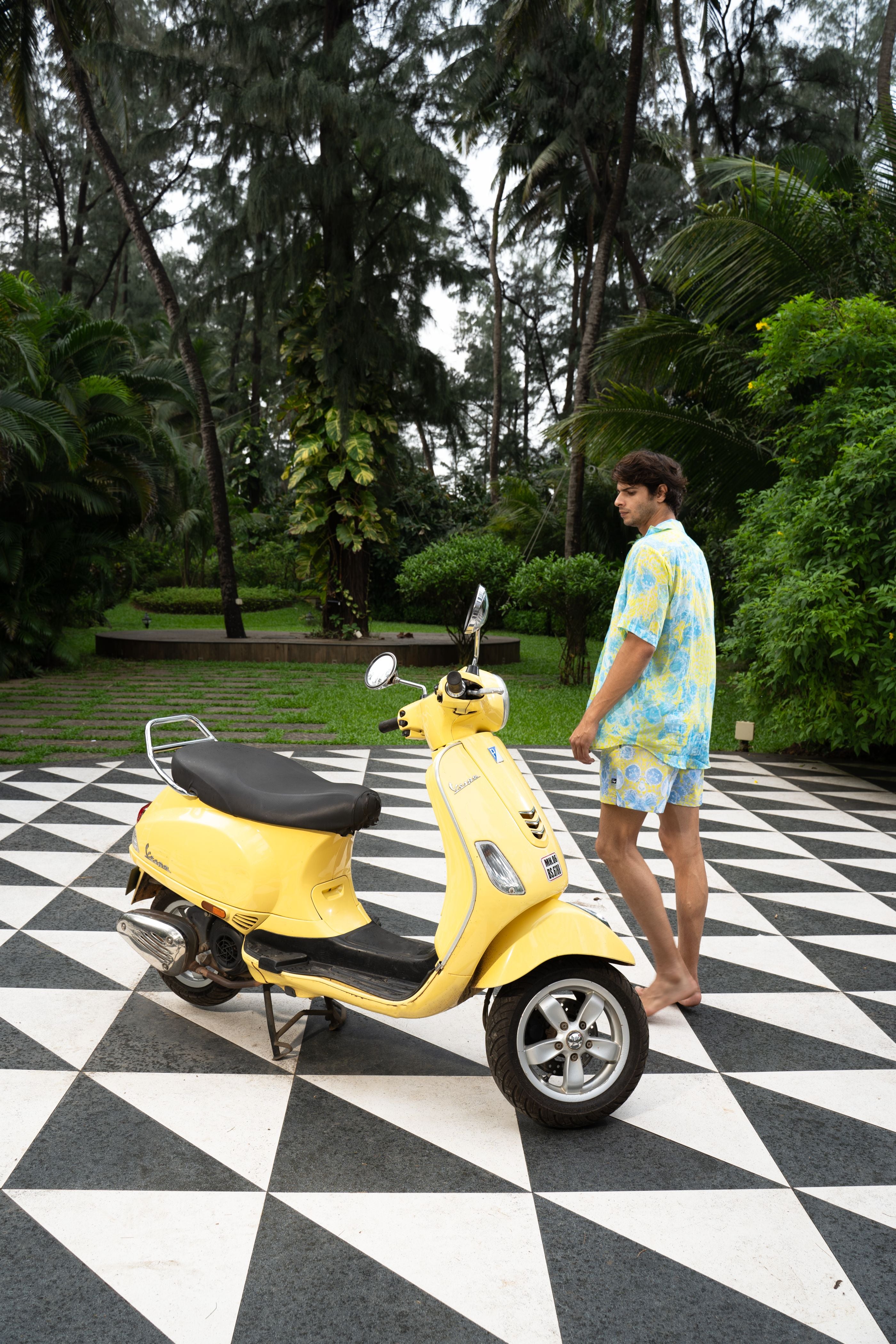Designer Bergamo Shirt for men in quick dry sustainable fabric with half sleeves, customized fit, plus sizes and family sets. Comfortable, lightweight beachwear and resort wear for summer outings.
