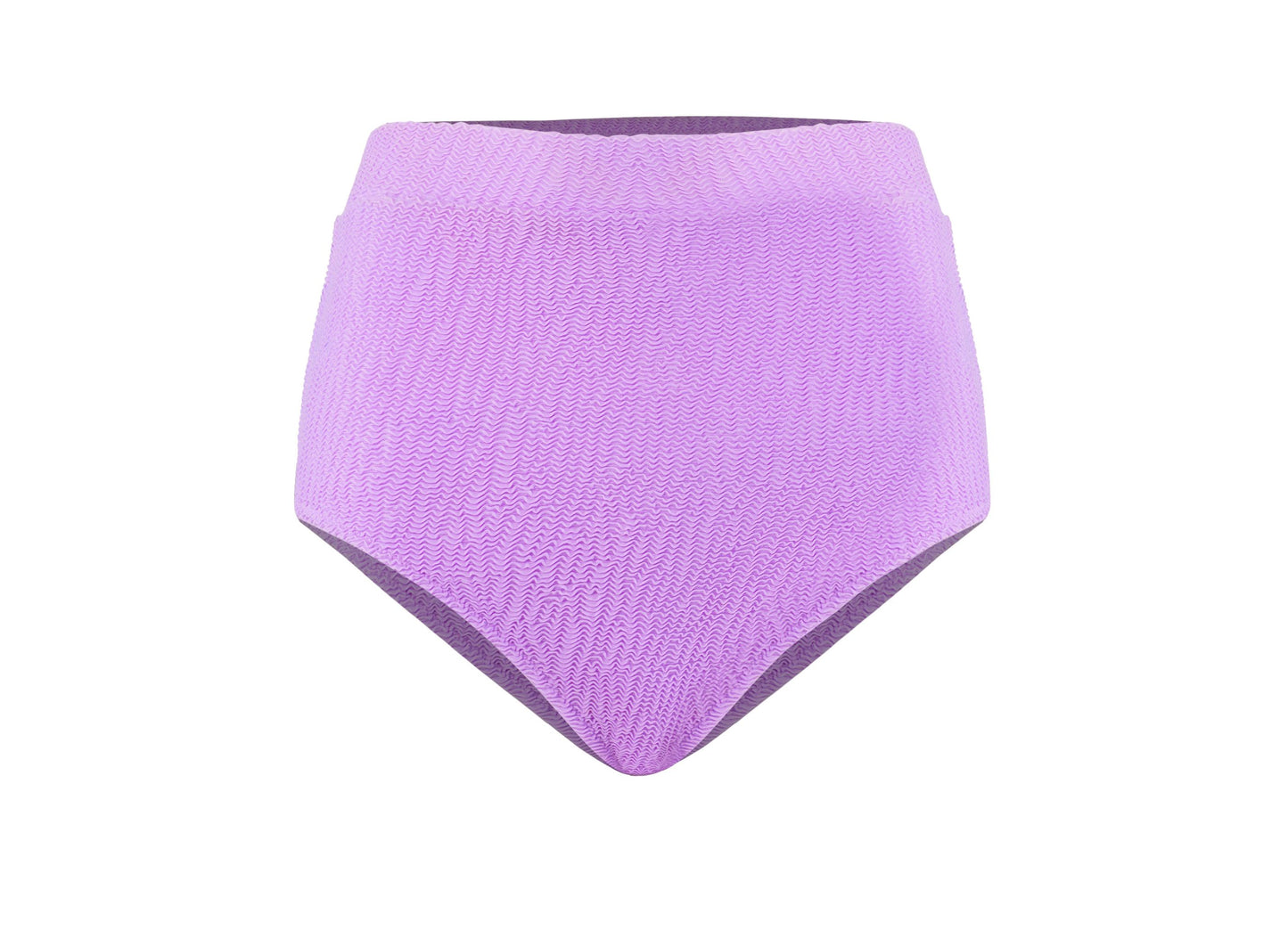 Women’s purple Capri coral high waist bikini bottom with textured fabric and flattering full coverage swimwear design