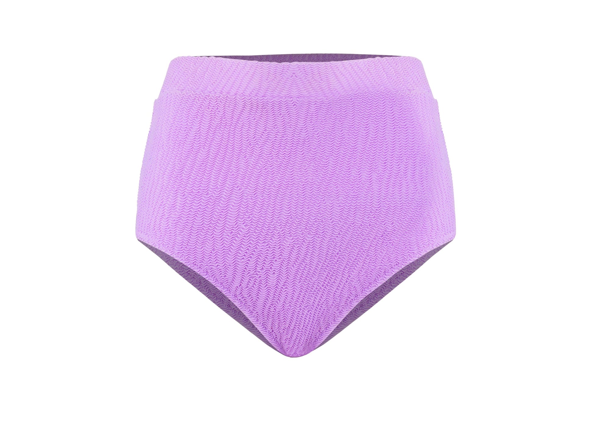 Women’s purple Capri coral high waist bikini bottom with textured fabric and flattering full coverage swimwear design