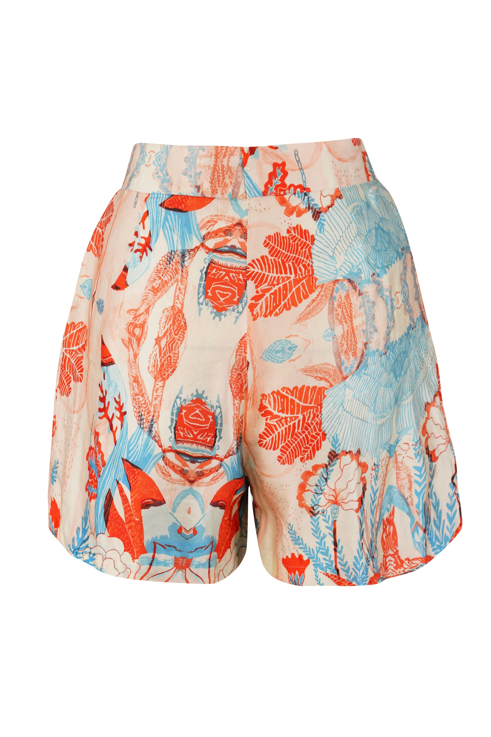 Firenze coordset bottom for women in blue coral tropical print stylish summer and beachwear - chic , trendy shorts
