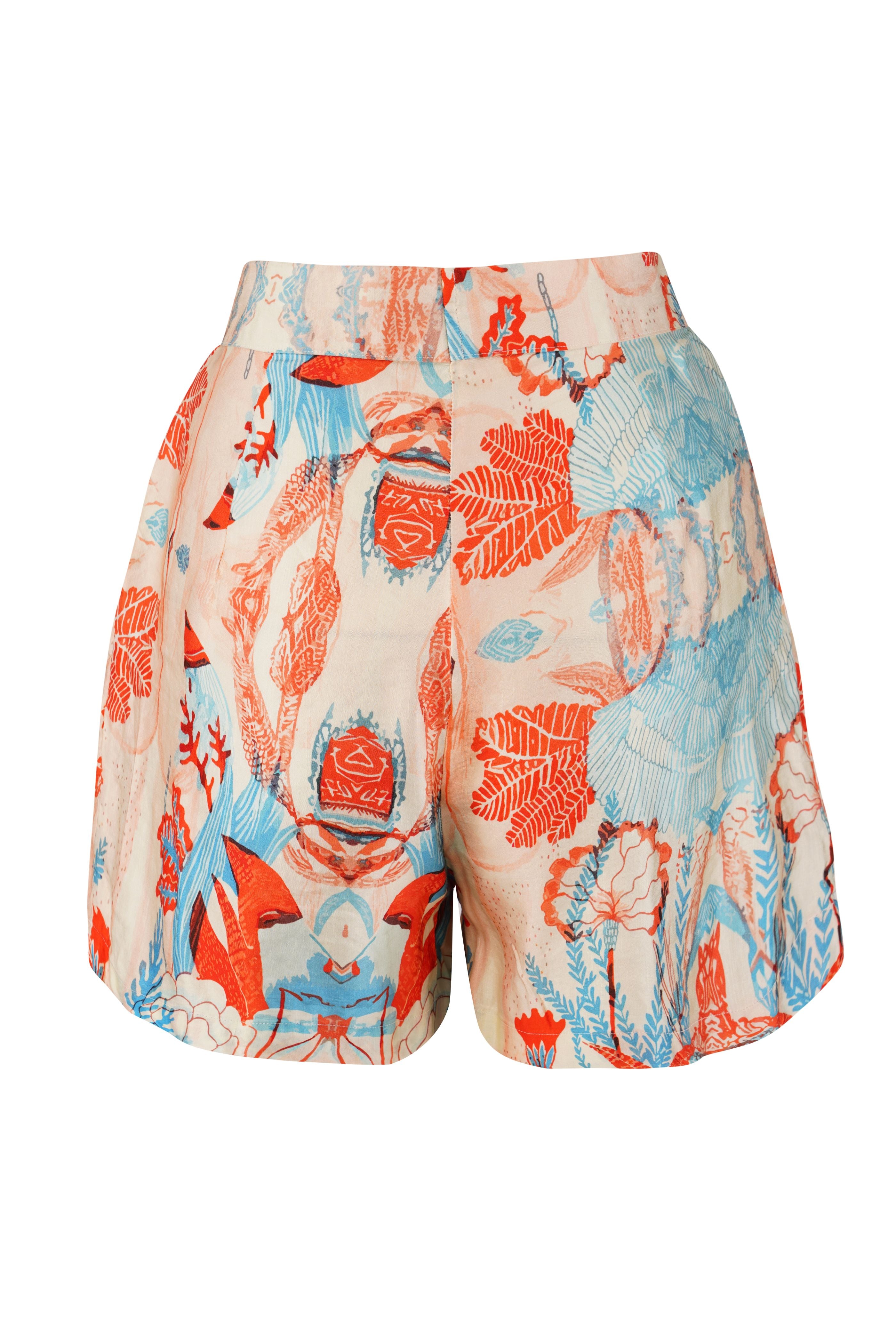 Designer, sustainable Firenze co-ord set shorts for women in tropical prints with high waist fit and family set. Customizable and available in plus sizes for summers.