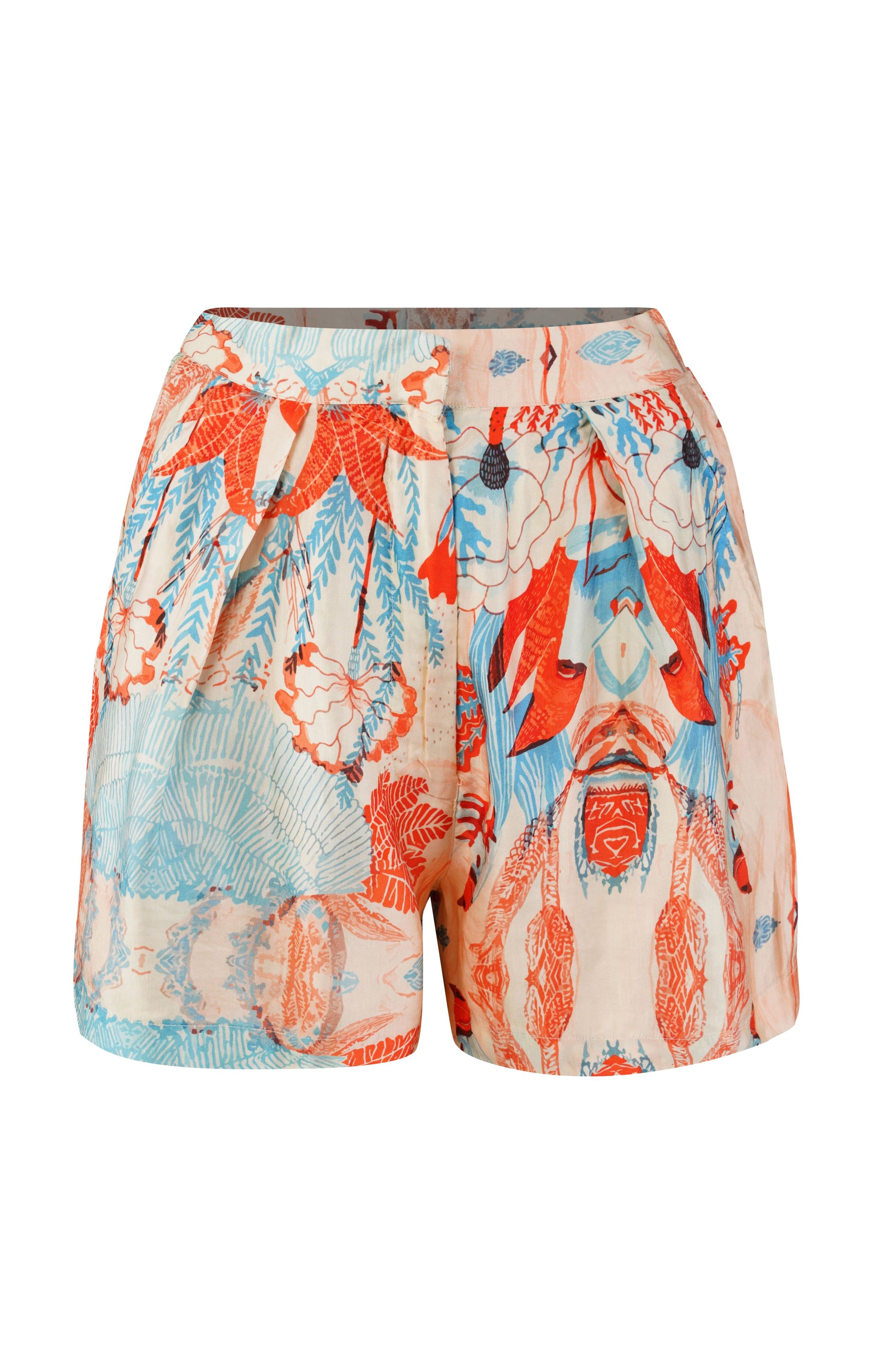 Firenze coordset bottom for women in blue coral tropical print stylish summer and beachwear - chic , trendy shorts