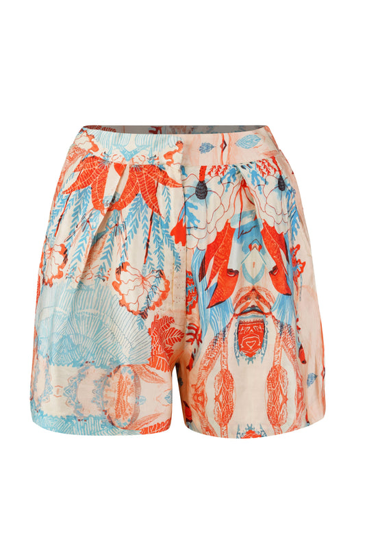 Firenze coordset bottom for women in blue coral tropical print stylish summer and beachwear - chic , trendy shorts