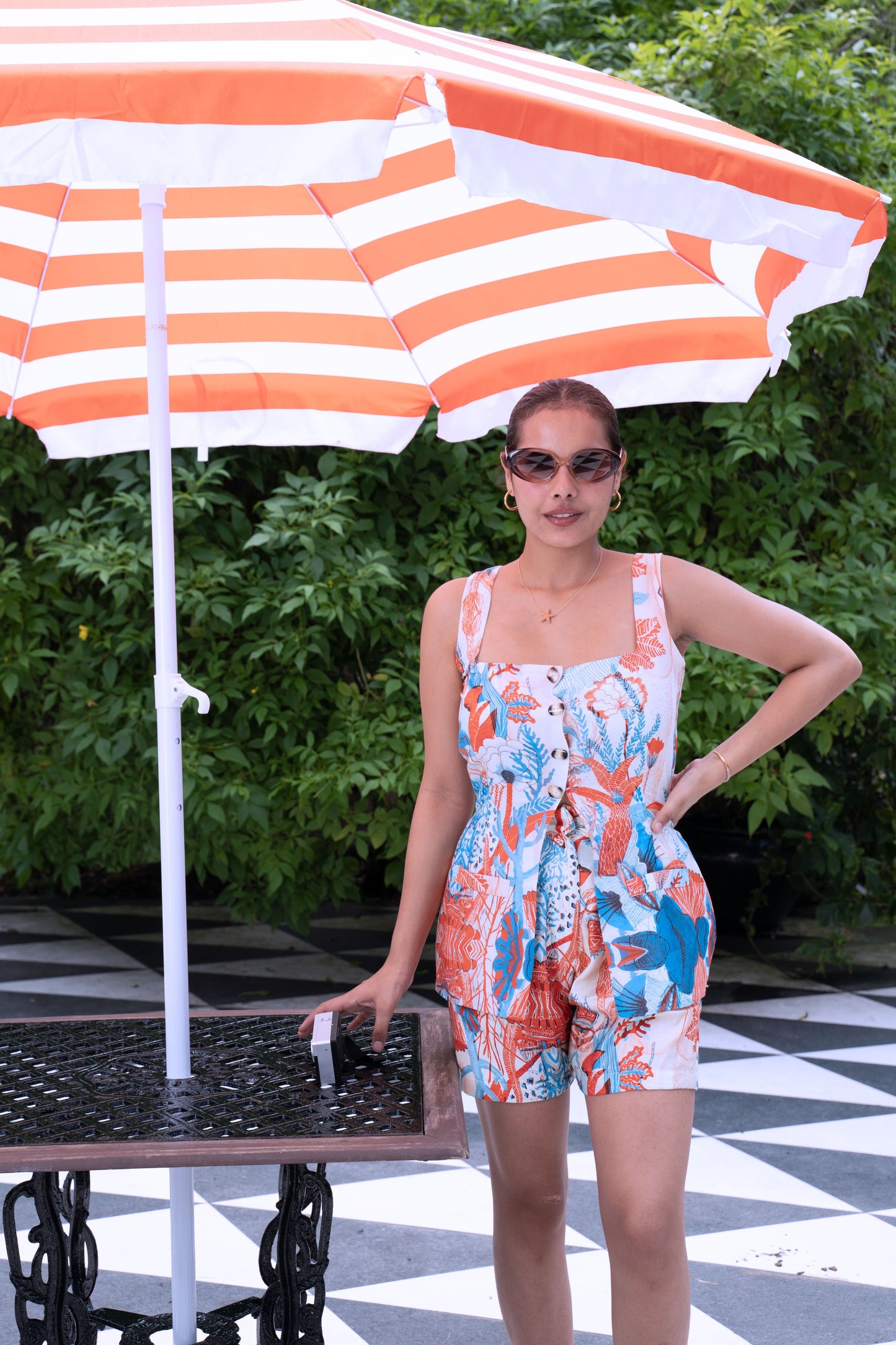 Firenze coordset bottom for women in blue coral tropical print stylish summer and beachwear - chic , trendy shorts