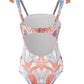 Firenze Monokini for women with blue coral print, stylish beachwear swimsuit with tie straps for women