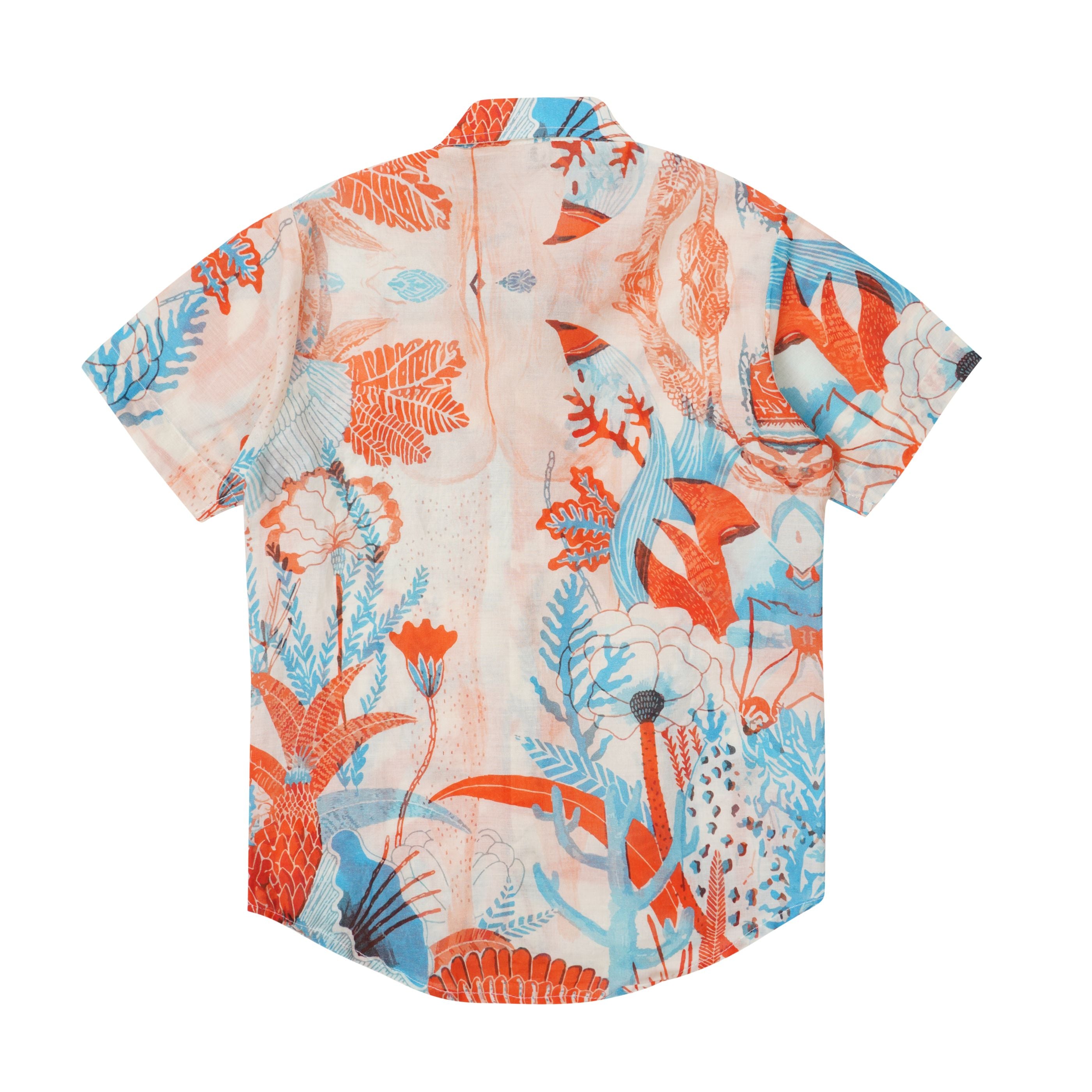 Designer Firenze Shirt for men in quick dry sustainable fabric with artistic print, half sleeves, customized fit, plus sizes and family sets. Comfortable, lightweight beachwear and resortwear for summer outings.