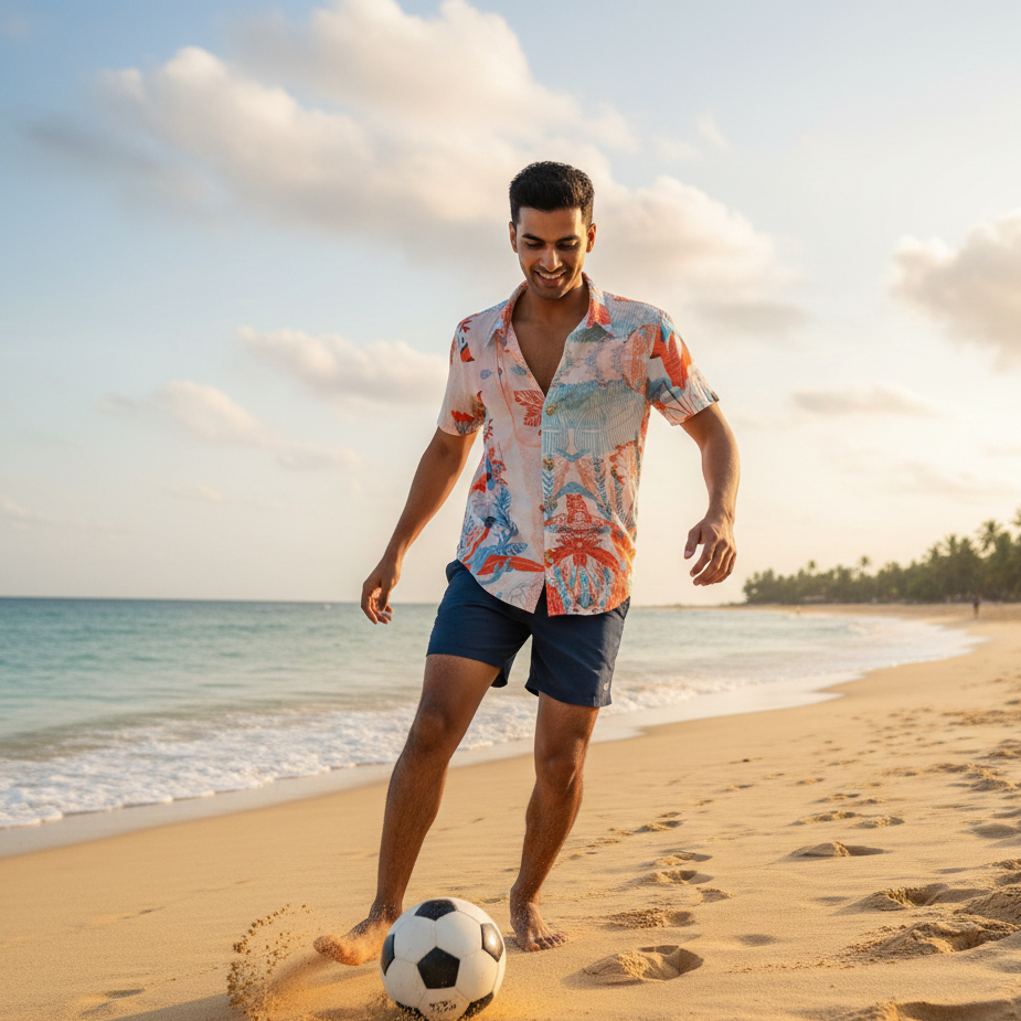 Designer Firenze Shirt for men in quick dry sustainable fabric with artistic print, half sleeves, customized fit, plus sizes and family sets. Comfortable, lightweight beachwear and resortwear for summer outings.