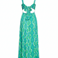 Marine Meadows green printed designer maxi dress with front cut-out, luxury women’s resort and swimwear cover-up