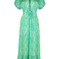 Marine Meadows green kaftan for women in lightweight beachwear fabric, elegant V-neck summer dress by the sea