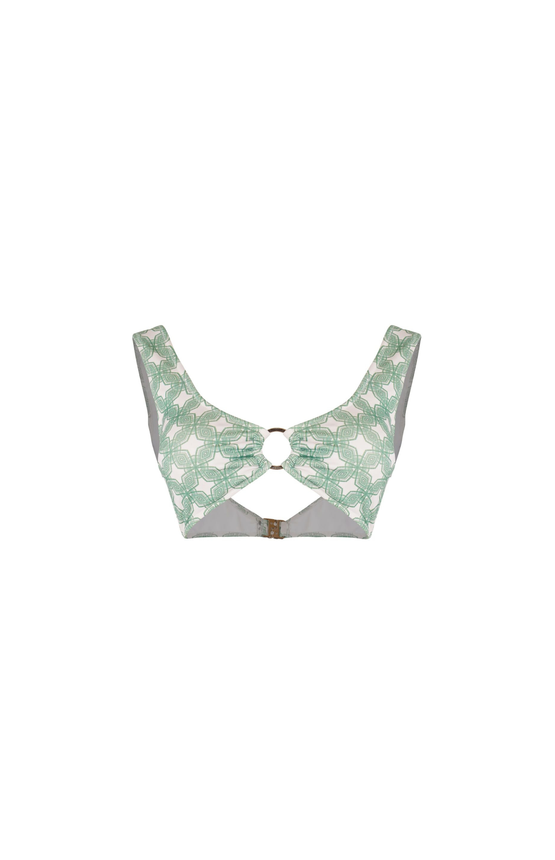 Designer, sustainable Milano Bikini Top for women with scoop neckline, wide straps, secured back closure, underwire, removable cups and matching family sets. Stylish bikini top to match with any bottom.